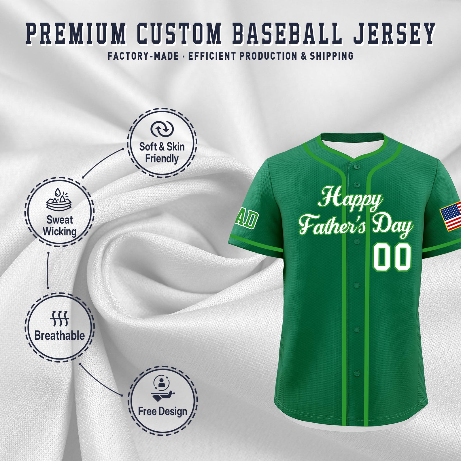 Custom Kelly Green White Light Green Classic Style Father's Day Quick Dry Baseball Jersey| KXKSHOP