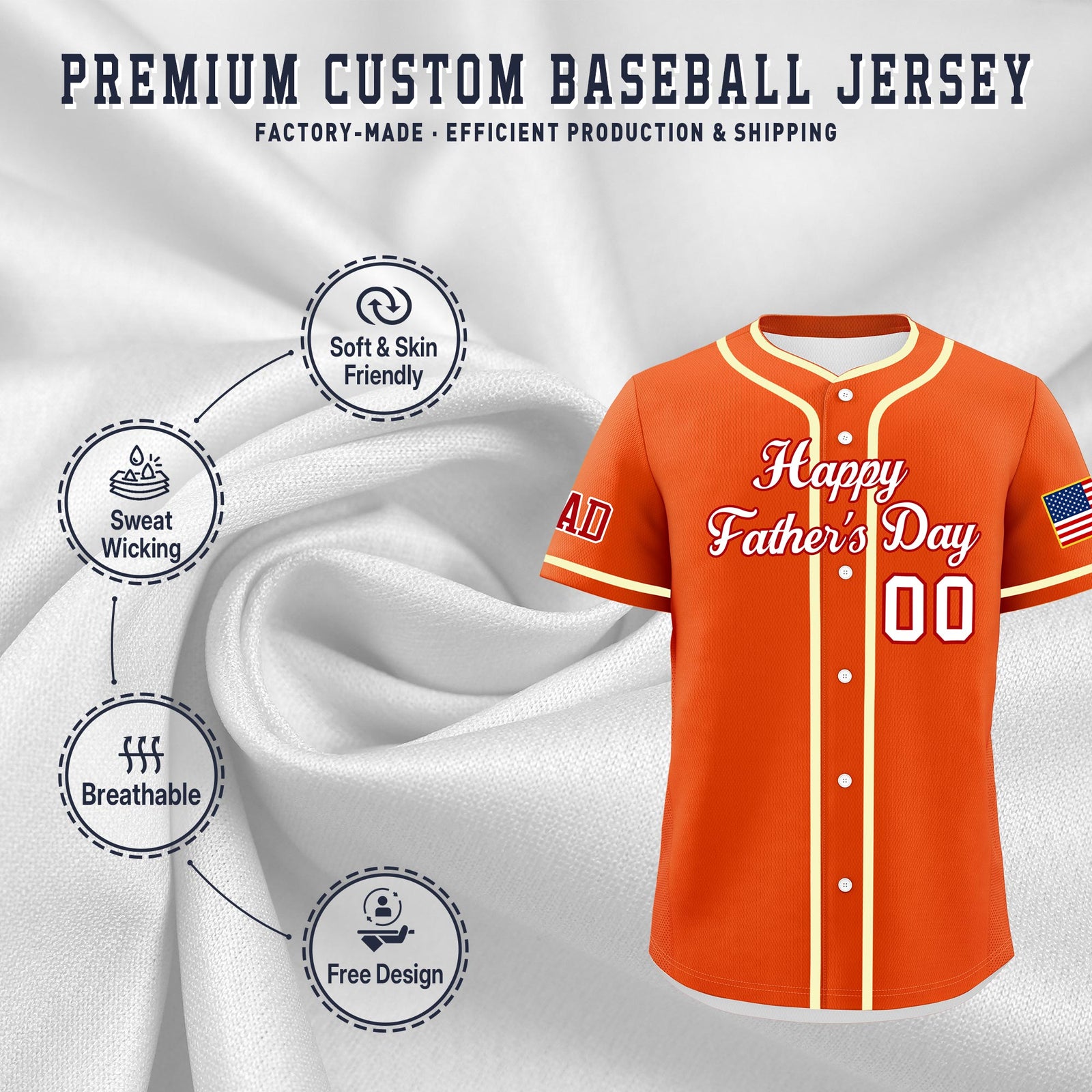 Custom Orange White Red Classic Style Father's Day Quick Dry Baseball Jersey| KXKSHOP