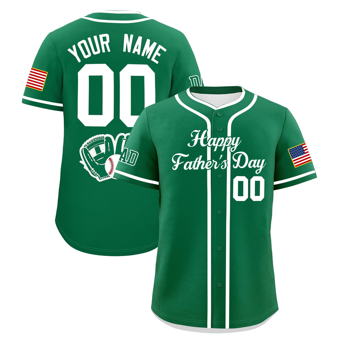 Custom Kelly Green White Classic Style Father's Day Quick Dry Baseball Jersey| KXKSHOP