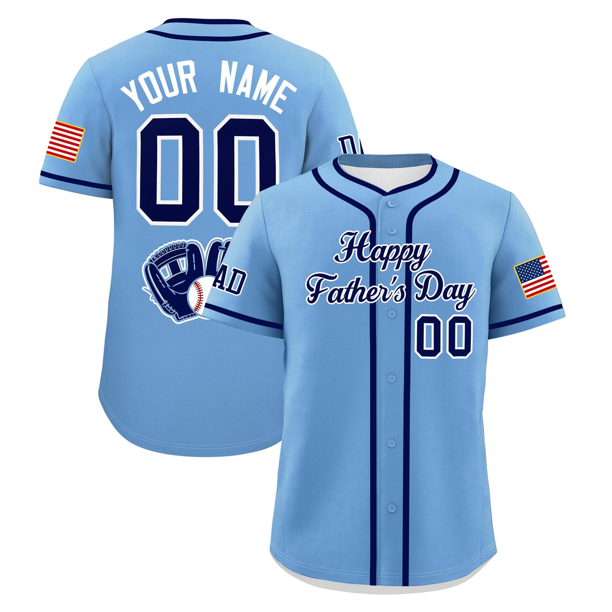 Custom Powder Blue Dark Blue White Classic Style Father's Day Quick Dry Baseball Jersey| KXKSHOP