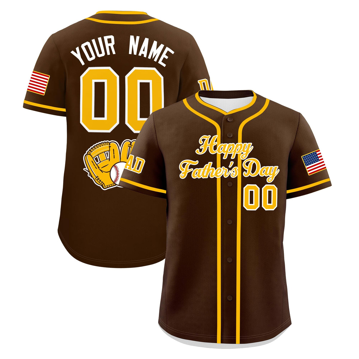 Custom Brown Yellow White Classic Style Father's Day Quick Dry Baseball Jersey| KXKSHOP