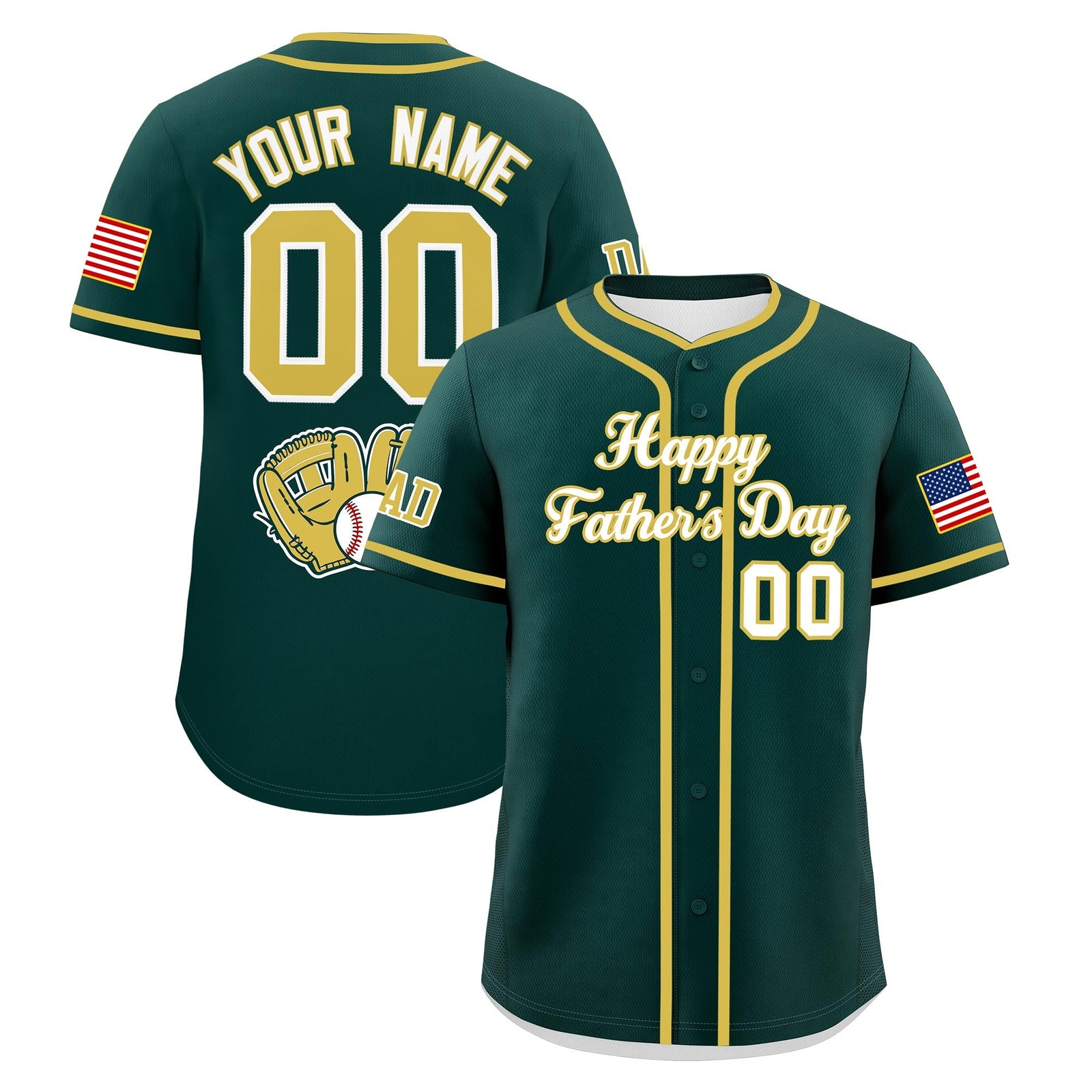 Custom Dark Green White Old Gold Classic Style Father's Day Quick Dry Baseball Jersey| KXKSHOP