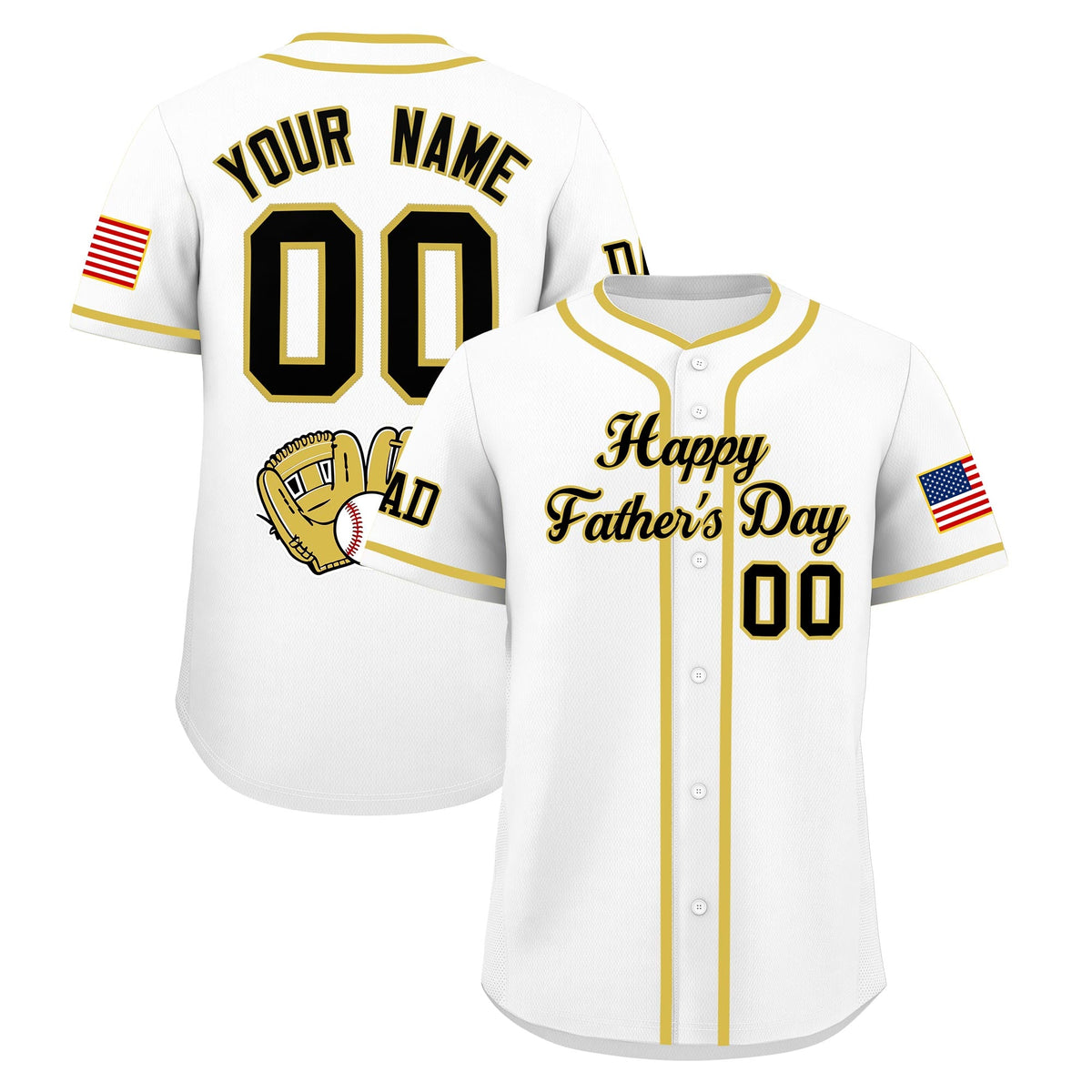 Custom White Black Old Gold Classic Style Father's Day Quick Dry Baseball Jersey| KXKSHOP