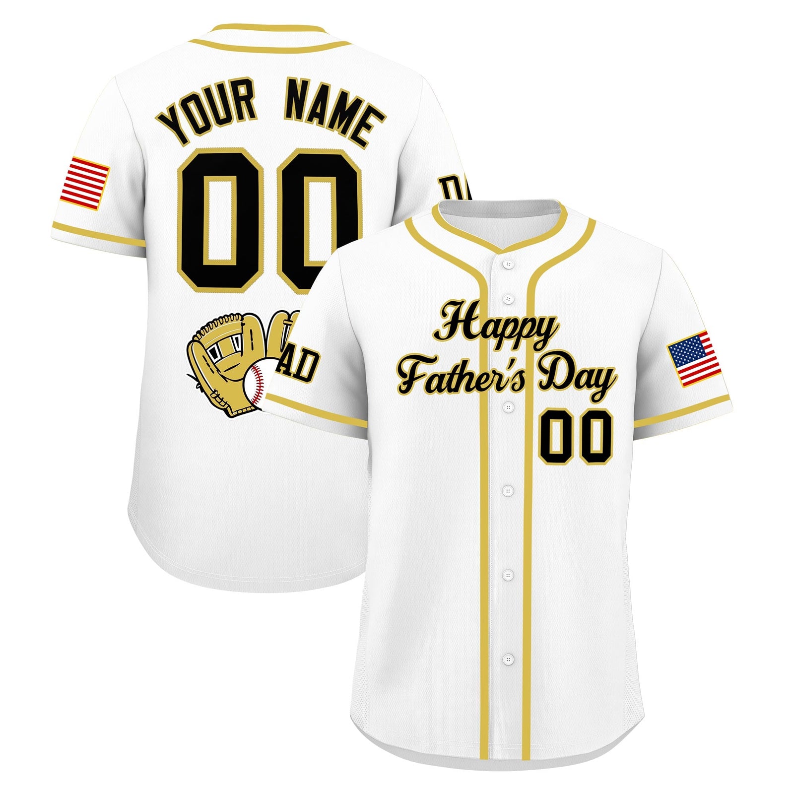 Custom White Black Old Gold Classic Style Father's Day Quick Dry Baseball Jersey| KXKSHOP