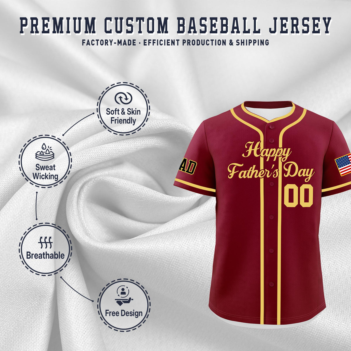 Custom Crimson Khaki Classic Style Father's Day Quick Dry Baseball Jersey| KXKSHOP
