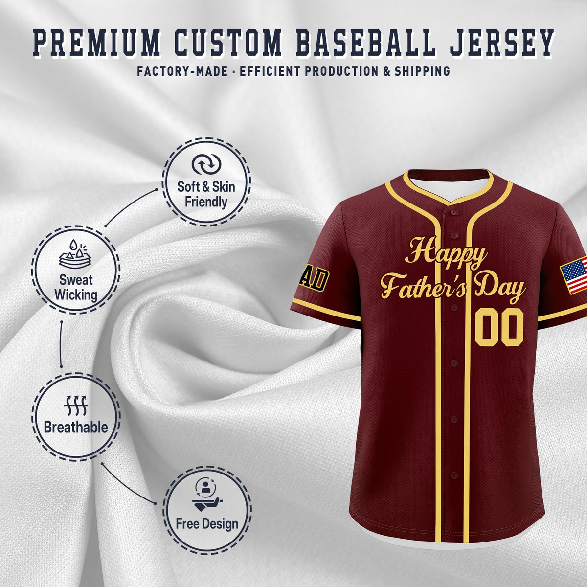 Custom Burgundy Khaki Classic Style Father's Day Quick Dry Baseball Jersey| KXKSHOP