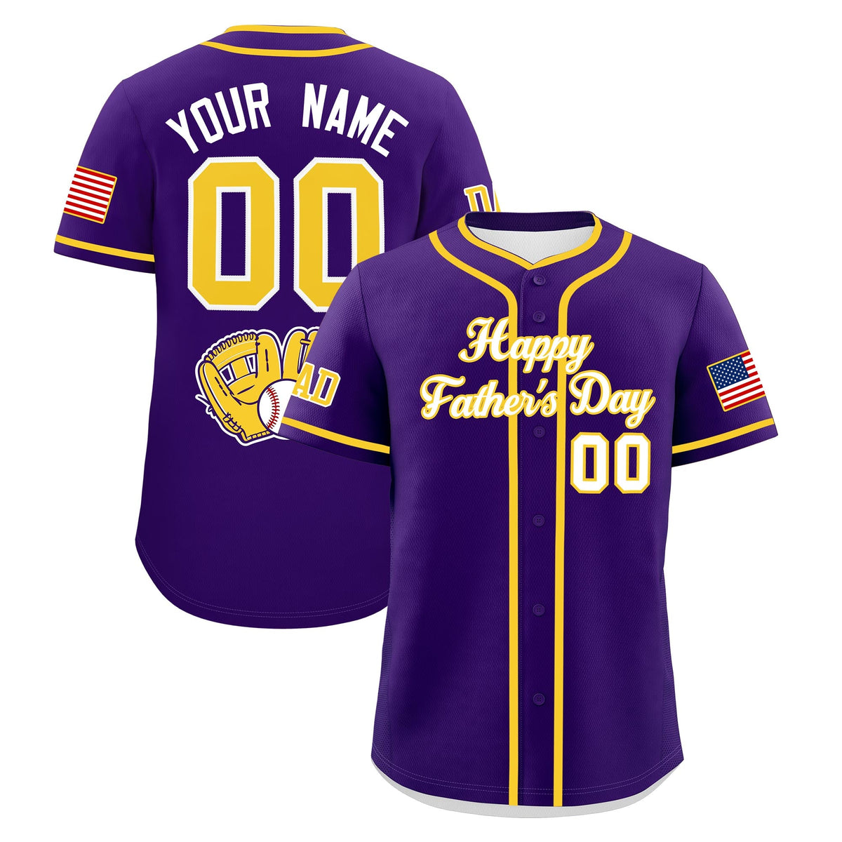 Custom Purple White Gold Classic Style Father's Day Quick Dry Baseball Jersey| KXKSHOP