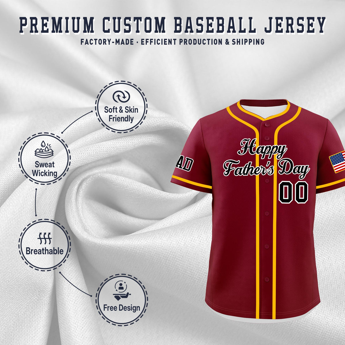 Custom Crimson Black White Classic Style Father's Day Quick Dry Baseball Jersey| KXKSHOP