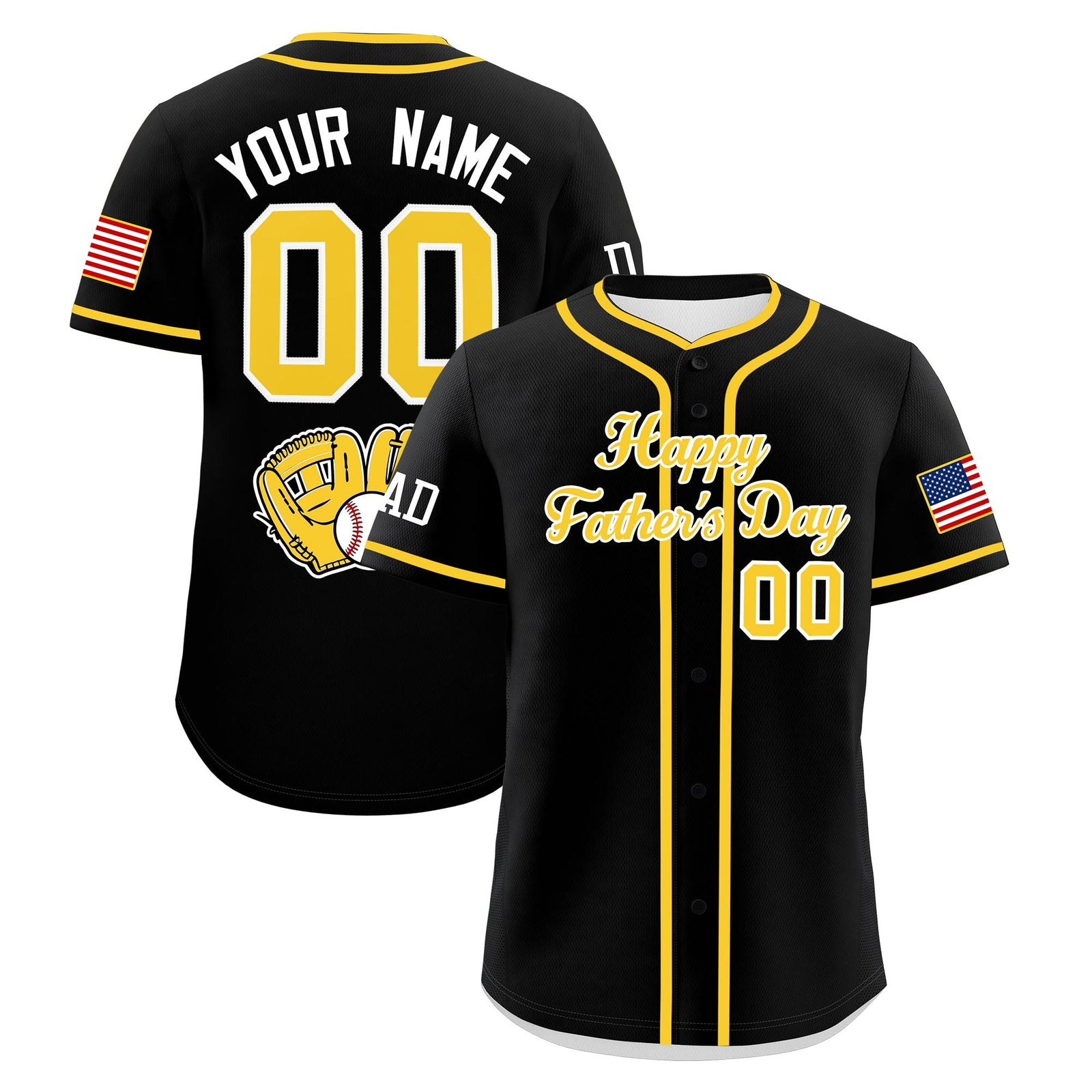 Custom Black Gold White Classic Style Father's Day Quick Dry Baseball Jersey| KXKSHOP