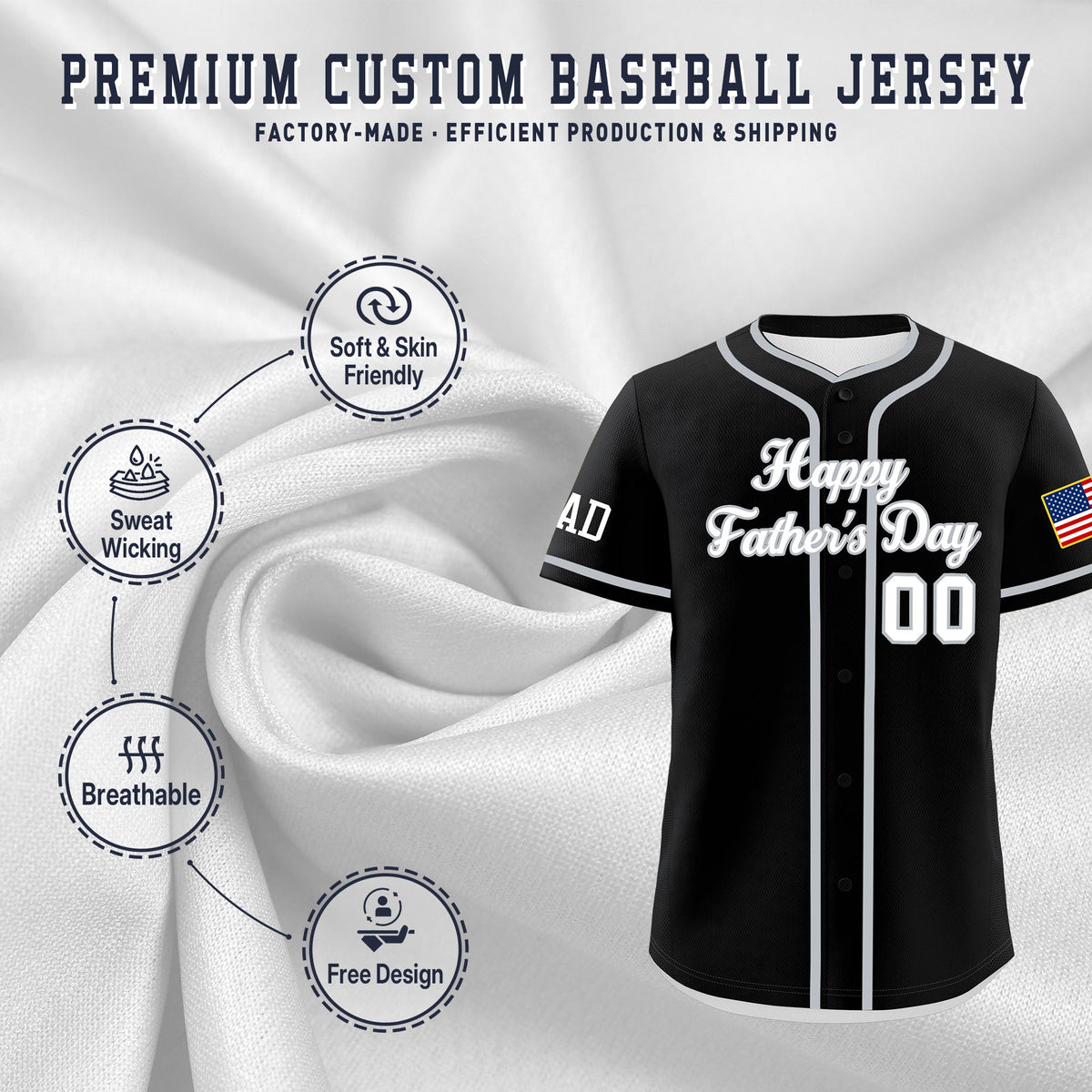 Custom Black White Gray Classic Style Father's Day Quick Dry Baseball Jersey| KXKSHOP