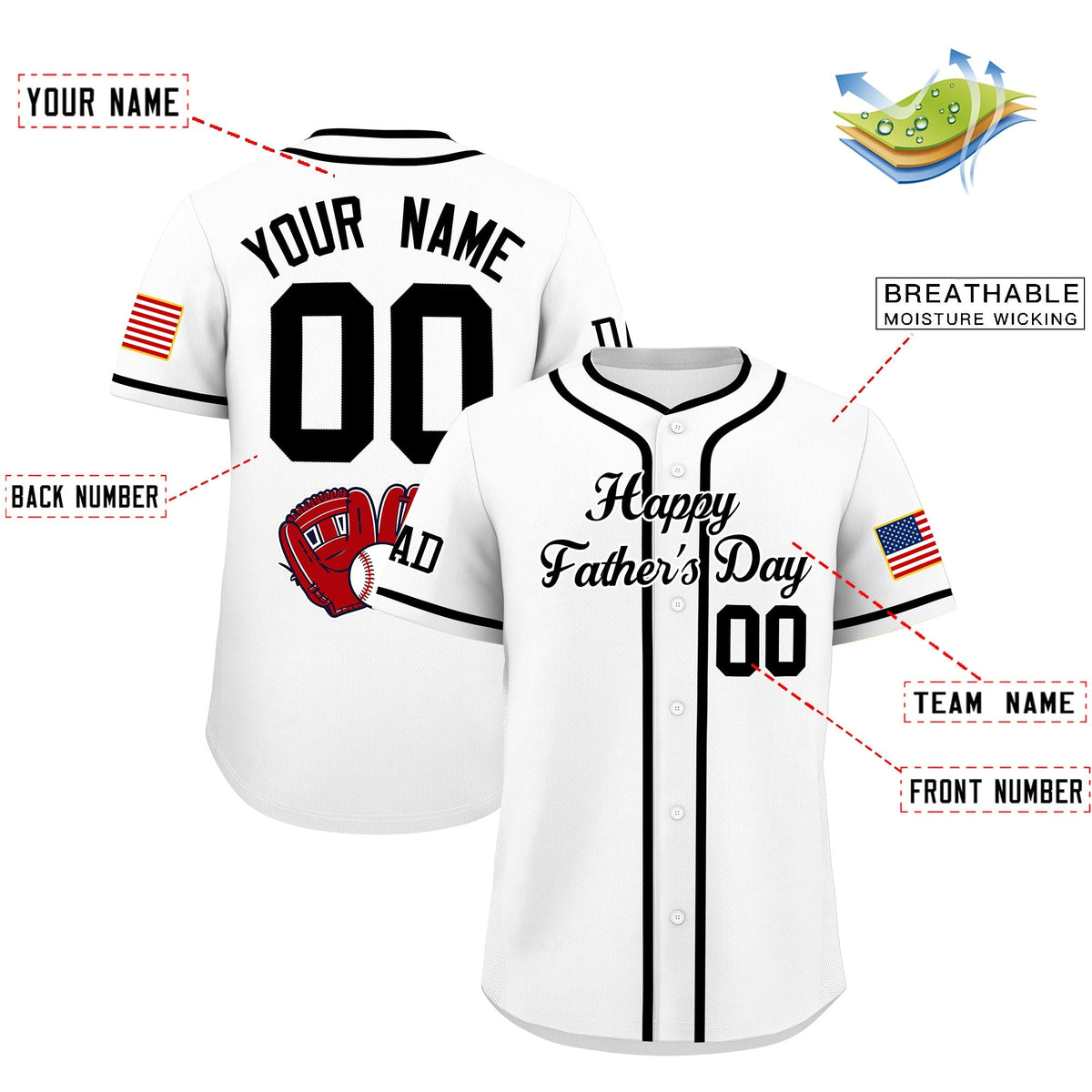 Custom White Black Classic Style Father's Day Quick Dry Baseball Jersey| KXKSHOP
