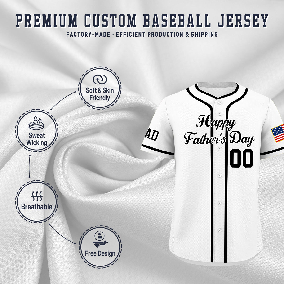 Custom White Black Classic Style Father's Day Quick Dry Baseball Jersey| KXKSHOP