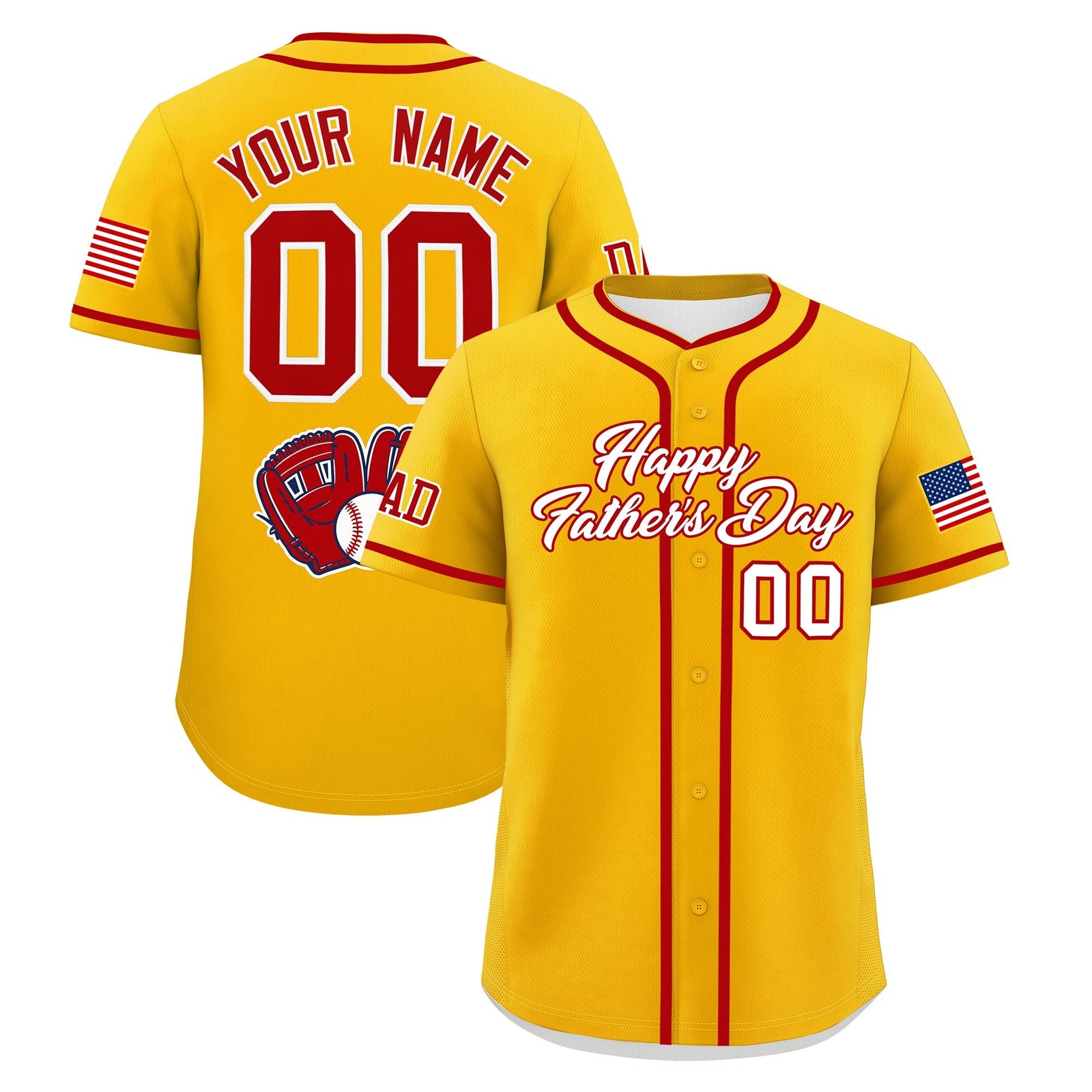 Custom Yellow White Red Classic Style Father's Day Quick Dry Baseball Jersey| KXKSHOP