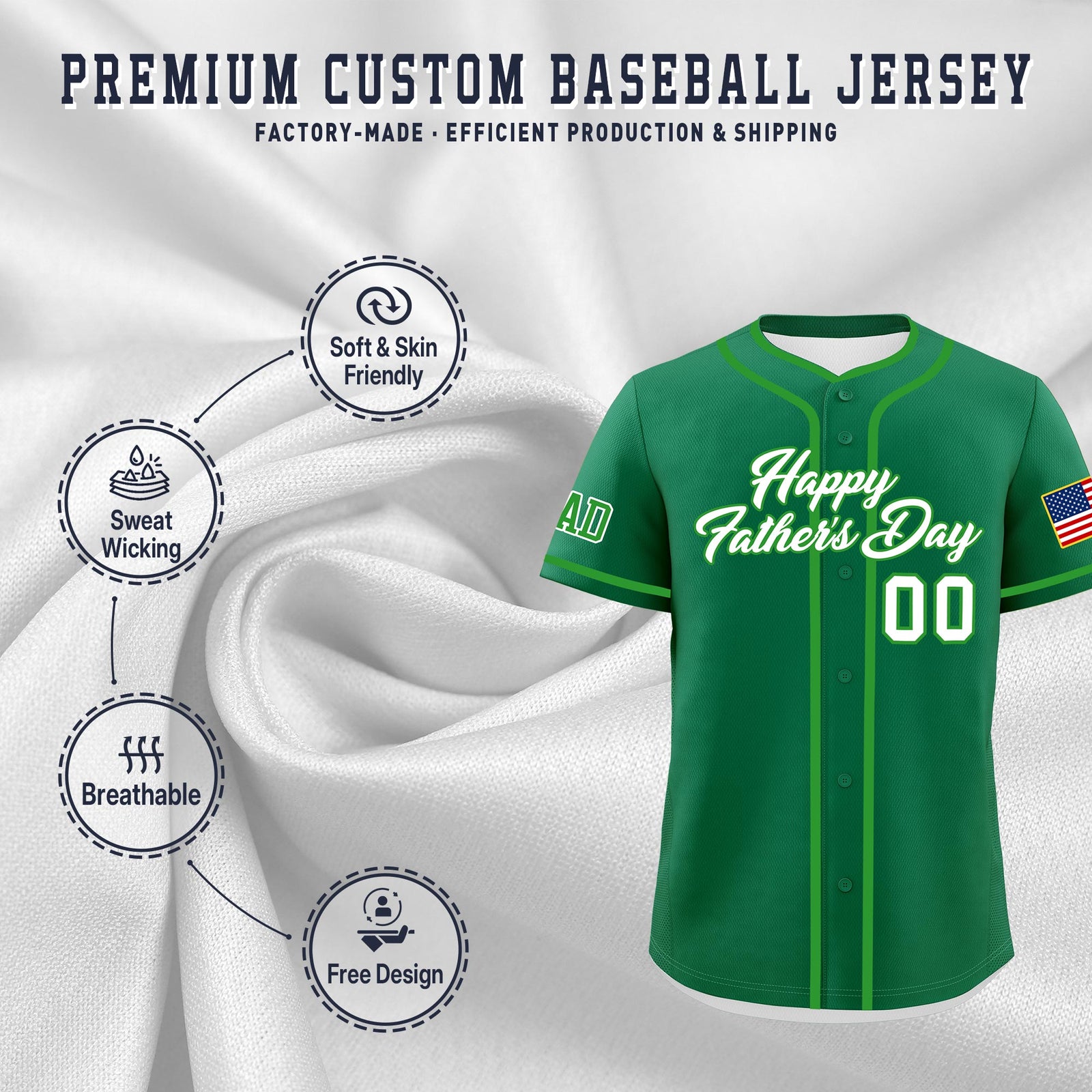 Custom Kelly Green White Light Green Classic Style Father's Day Quick Dry Baseball Jersey| KXKSHOP