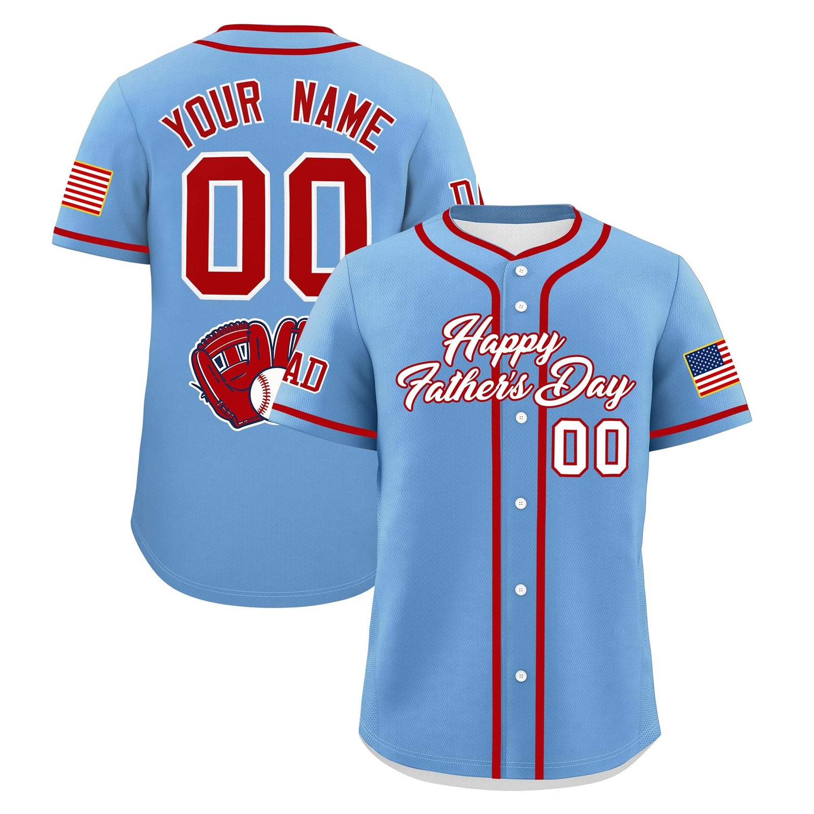 Custom Powder Blue White Red Classic Style Father's Day Quick Dry Baseball Jersey| KXKSHOP