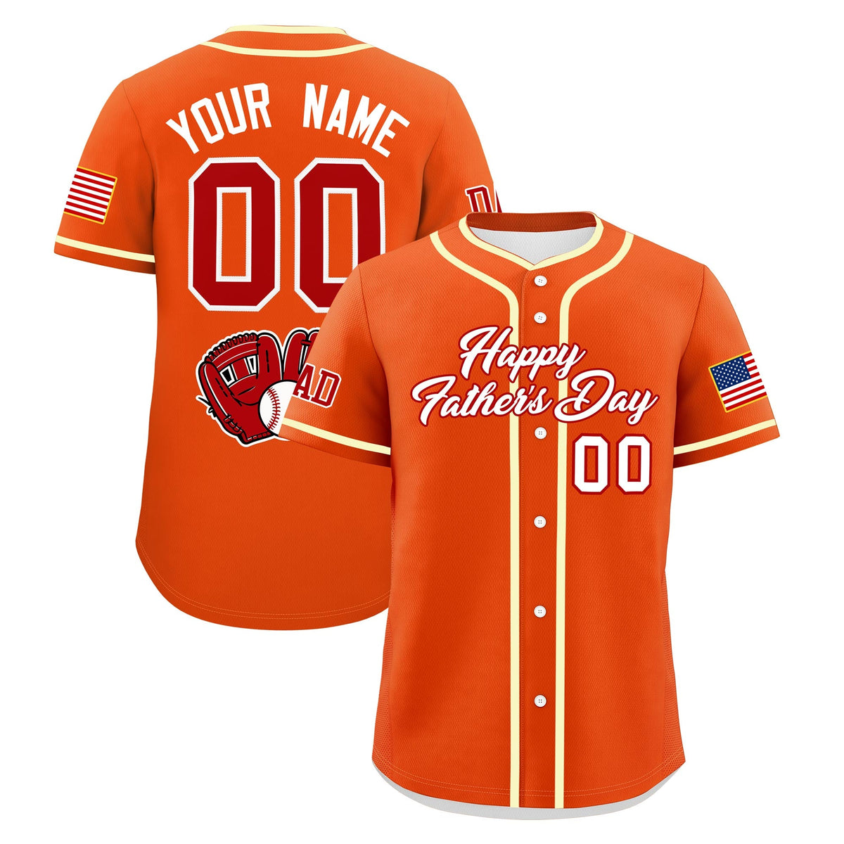 Custom Orange White Red Classic Style Father's Day Quick Dry Baseball Jersey| KXKSHOP