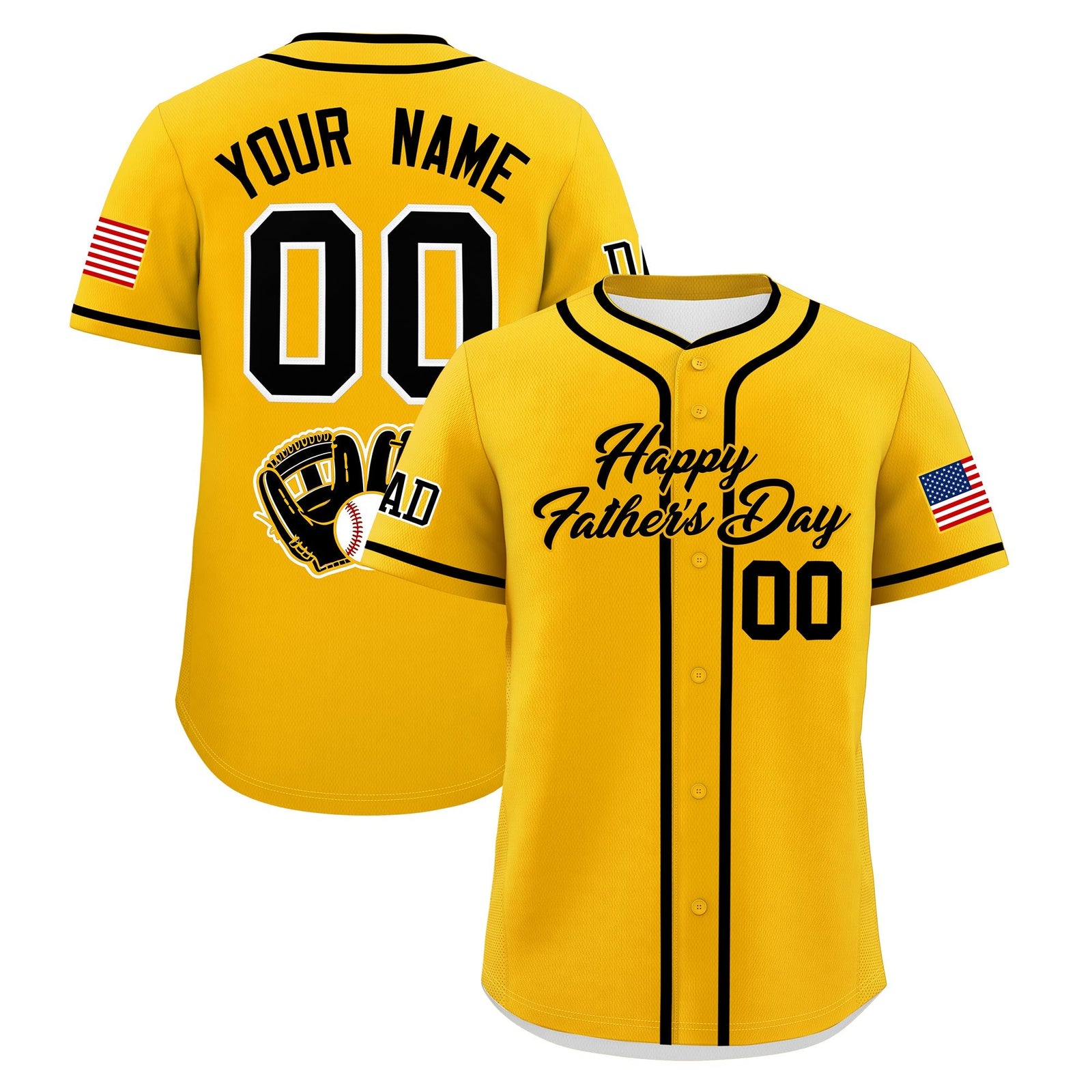 Custom Yellow Black Classic Style Father's Day Quick Dry Baseball Jersey| KXKSHOP