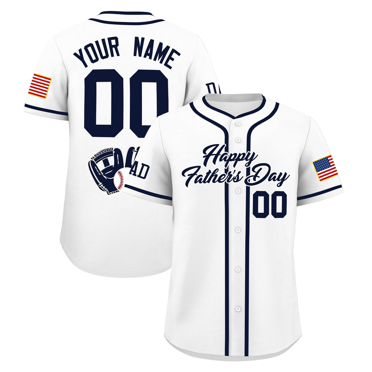 Custom White Navy Classic Style Father's Day Quick Dry Baseball Jersey| KXKSHOP