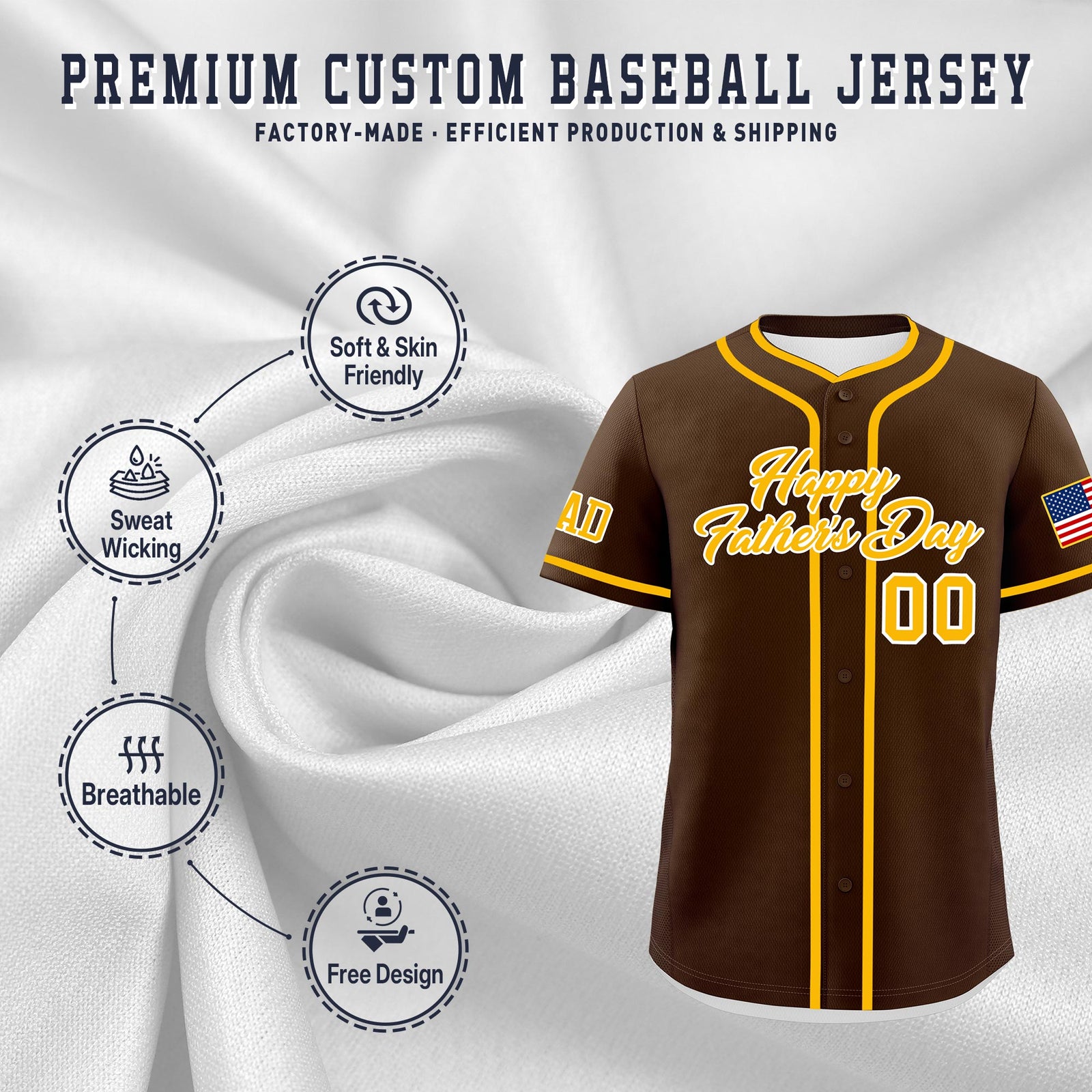 Custom Brown Yellow White Classic Style Father's Day Quick Dry Baseball Jersey| KXKSHOP