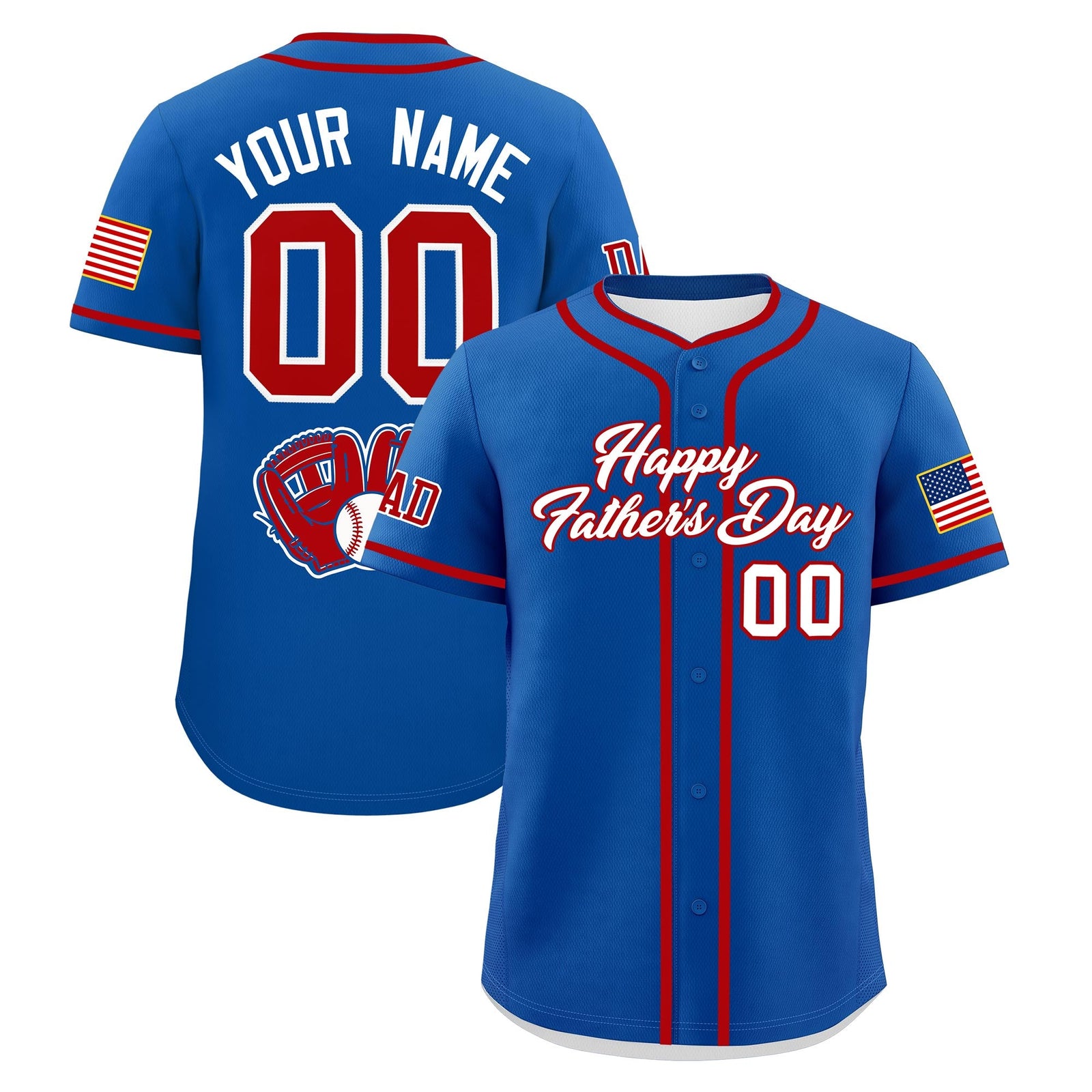 Custom Royal White Red Classic Style Father's Day Quick Dry Baseball Jersey| KXKSHOP