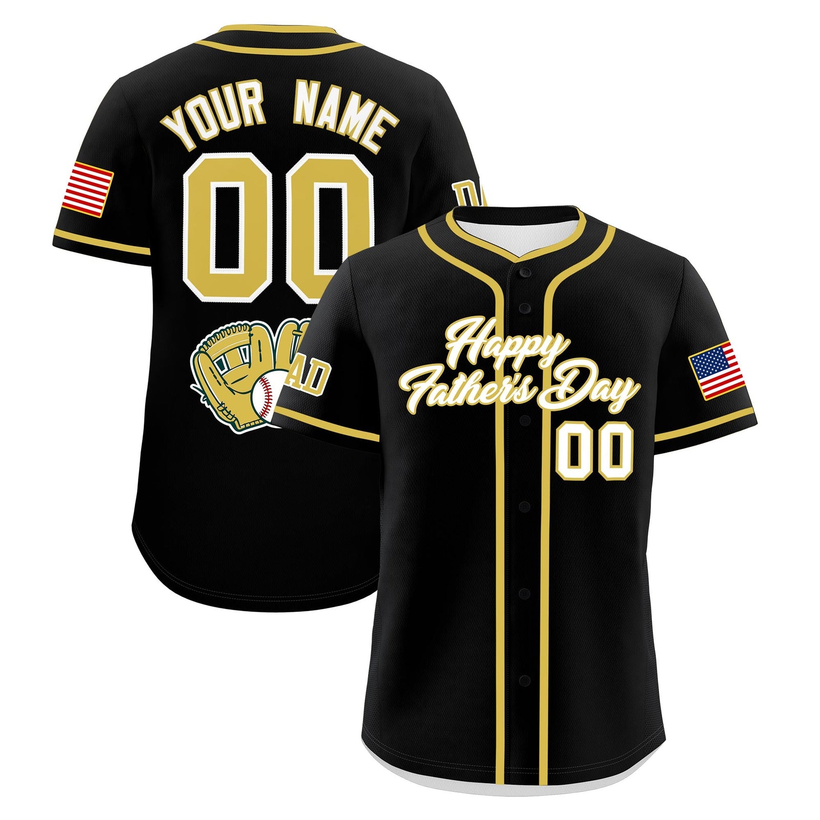 Custom Black White Old Gold Classic Style Father's Day Quick Dry Baseball Jersey| KXKSHOP