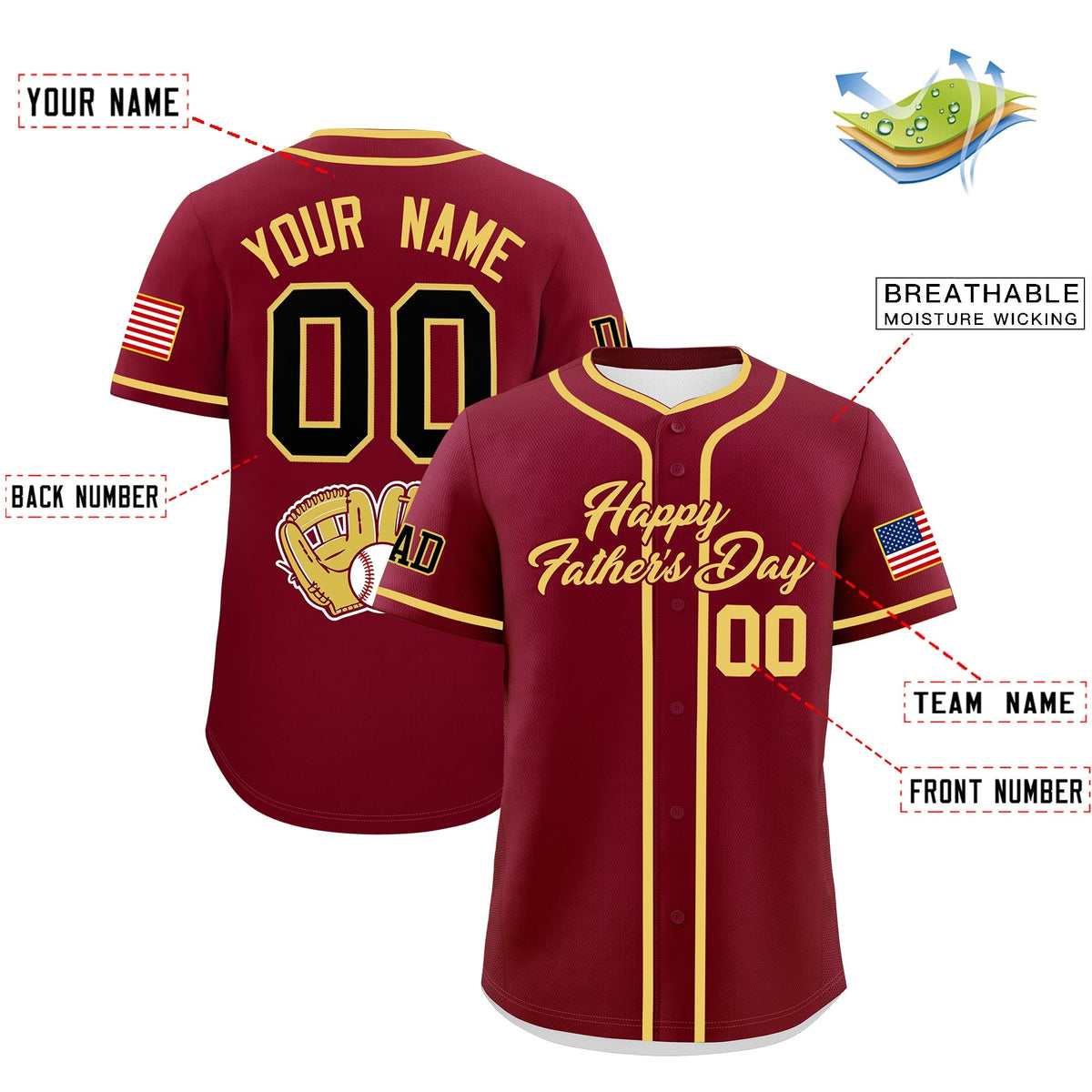 Custom Crimson Khaki Classic Style Father's Day Quick Dry Baseball Jersey| KXKSHOP