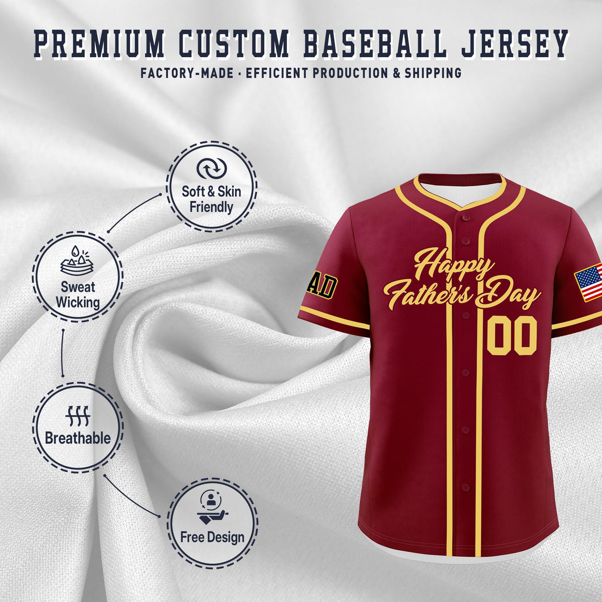 Custom Crimson Khaki Classic Style Father's Day Quick Dry Baseball Jersey| KXKSHOP