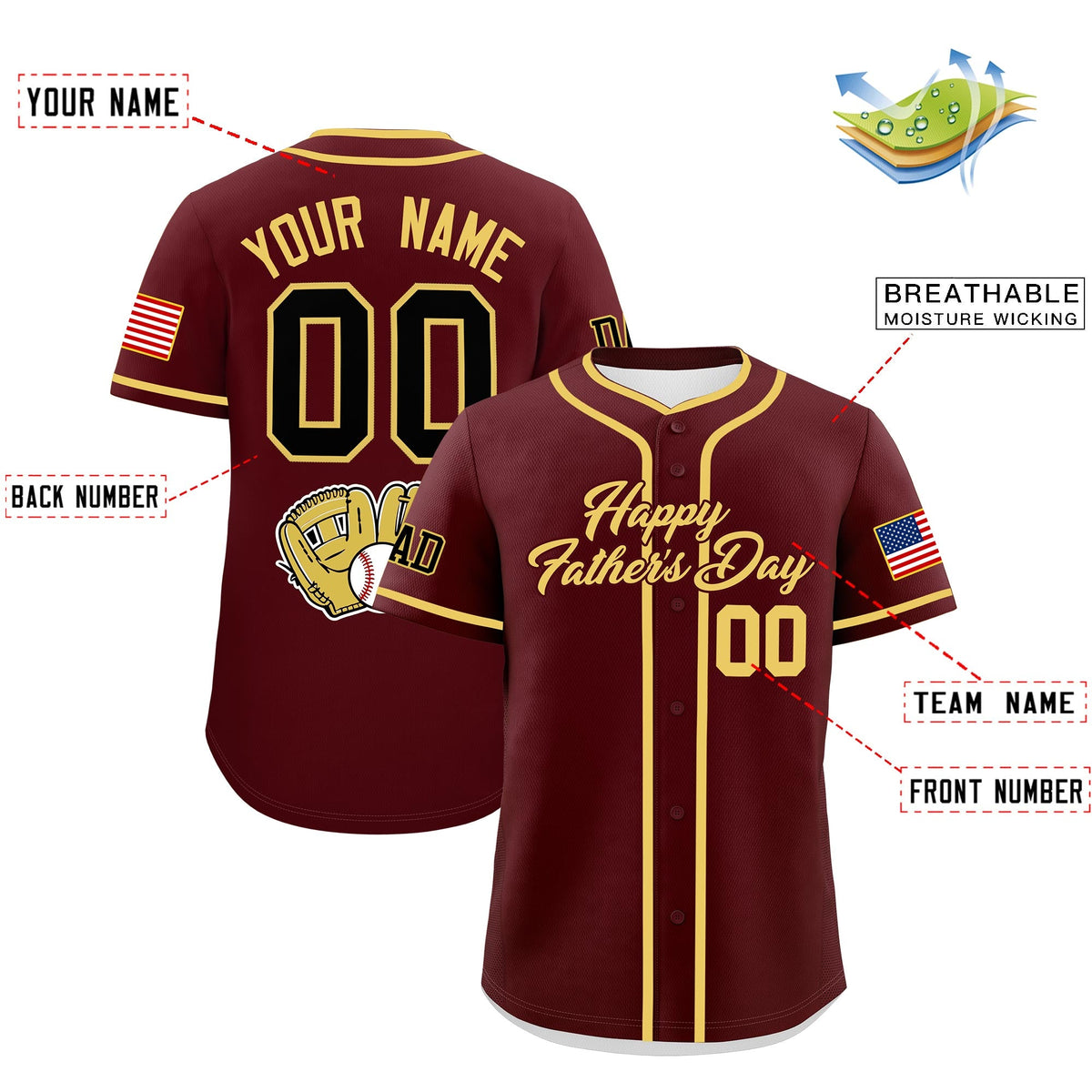 Custom Burgundy Khaki Classic Style Father's Day Quick Dry Baseball Jersey| KXKSHOP