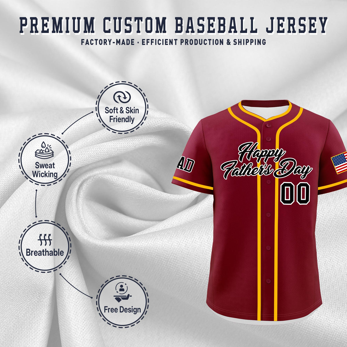 Custom Crimson Black White Classic Style Father's Day Quick Dry Baseball Jersey| KXKSHOP