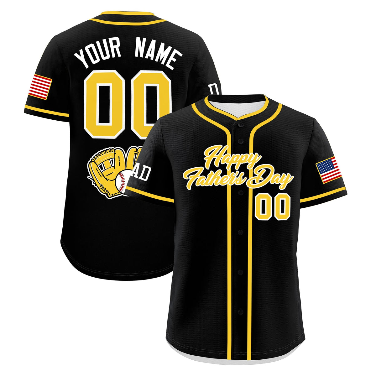 Custom Black Gold White Classic Style Father's Day Quick Dry Baseball Jersey| KXKSHOP