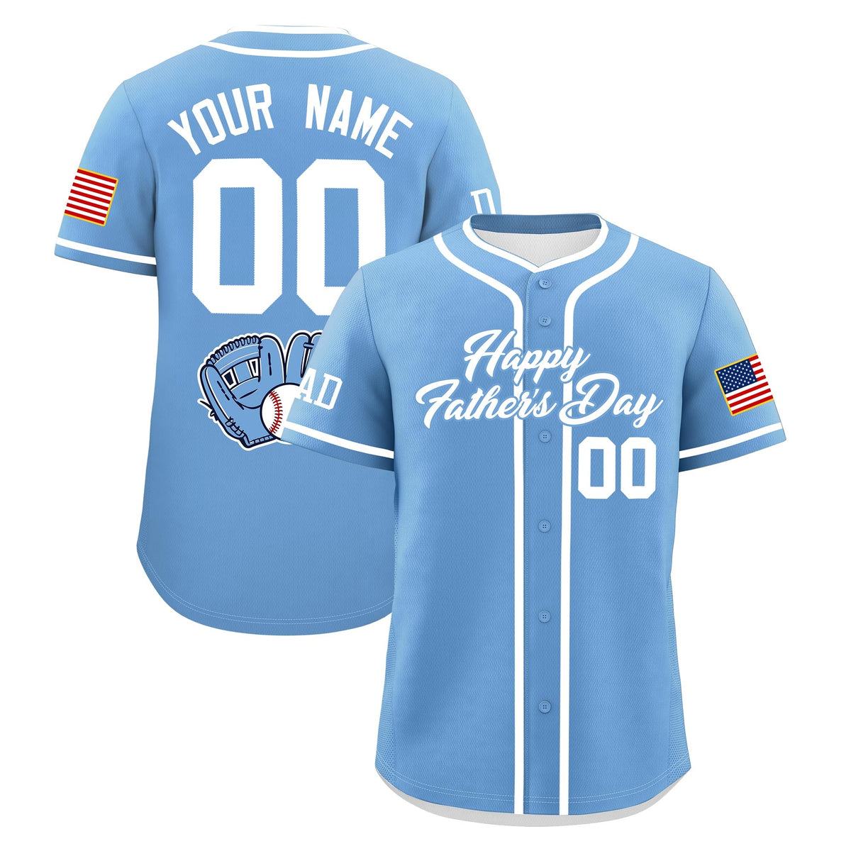 Custom Powder Blue White Classic Style Father's Day Quick Dry Baseball Jersey| KXKSHOP