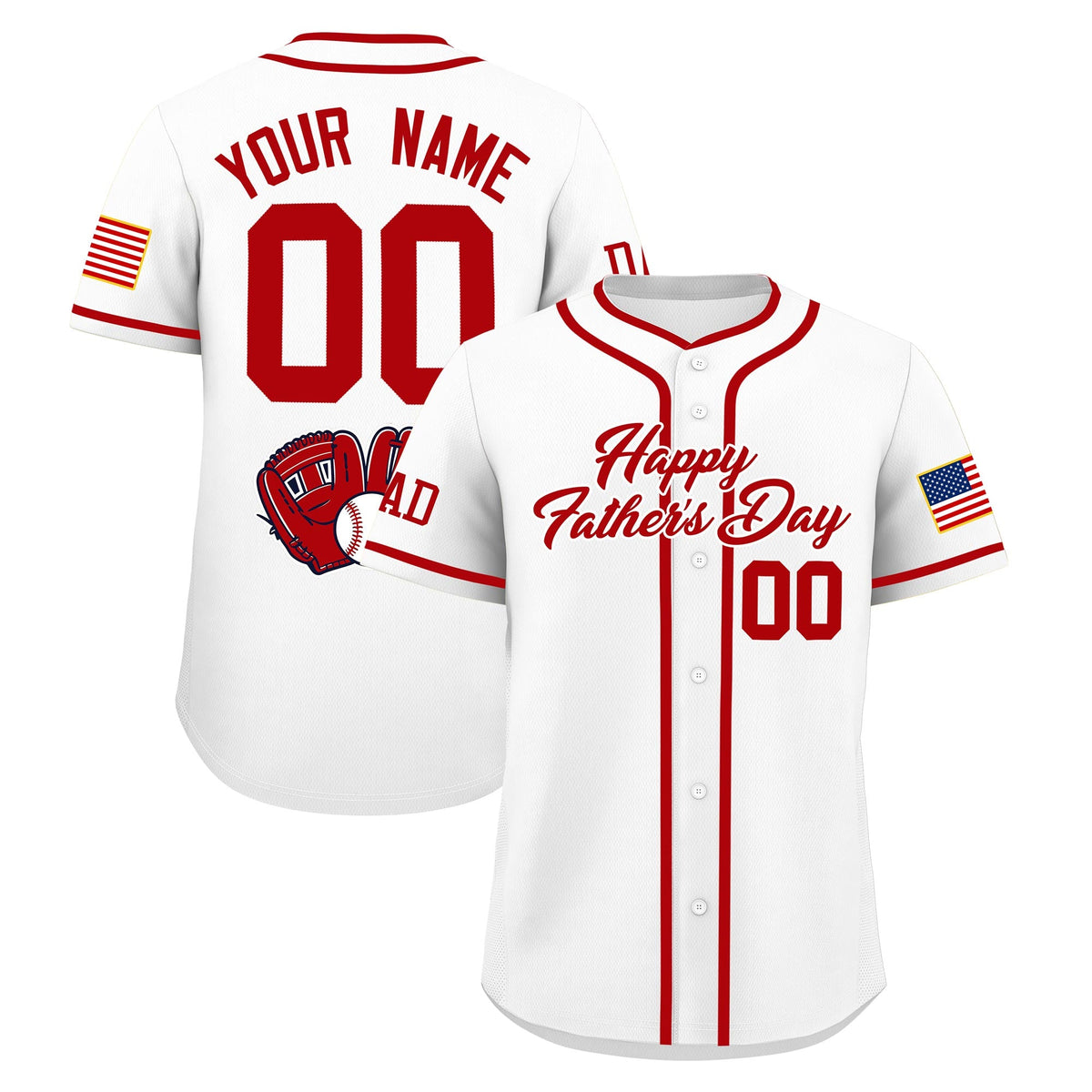 Custom White Red Classic Style Father's Day Quick Dry Baseball Jersey| KXKSHOP