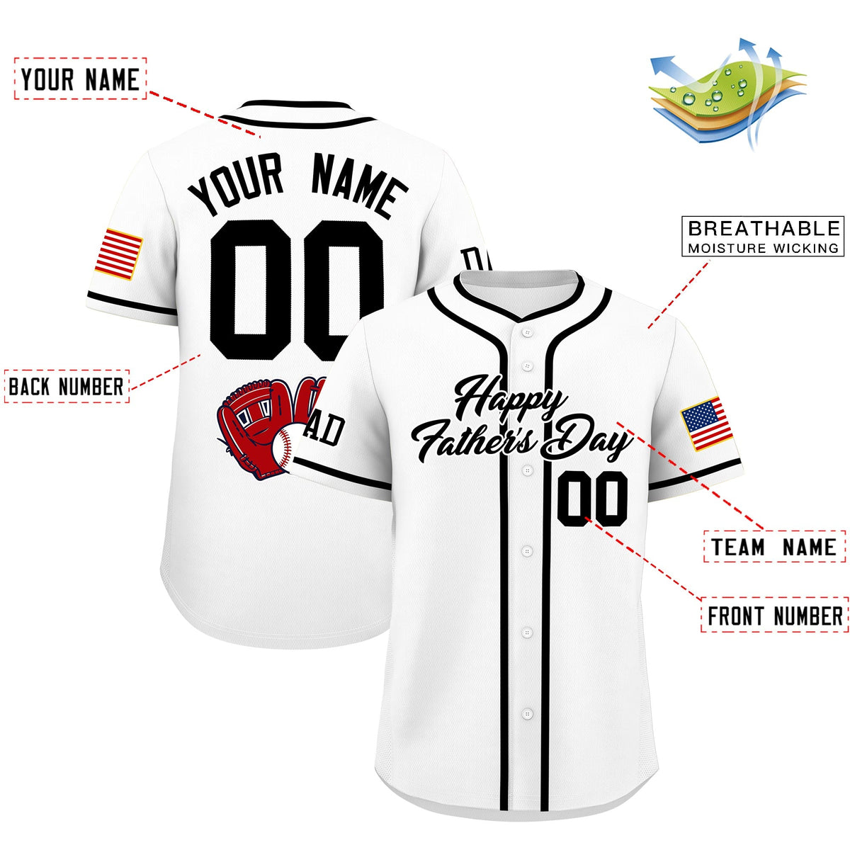 Custom White Black Classic Style Father's Day Quick Dry Baseball Jersey| KXKSHOP
