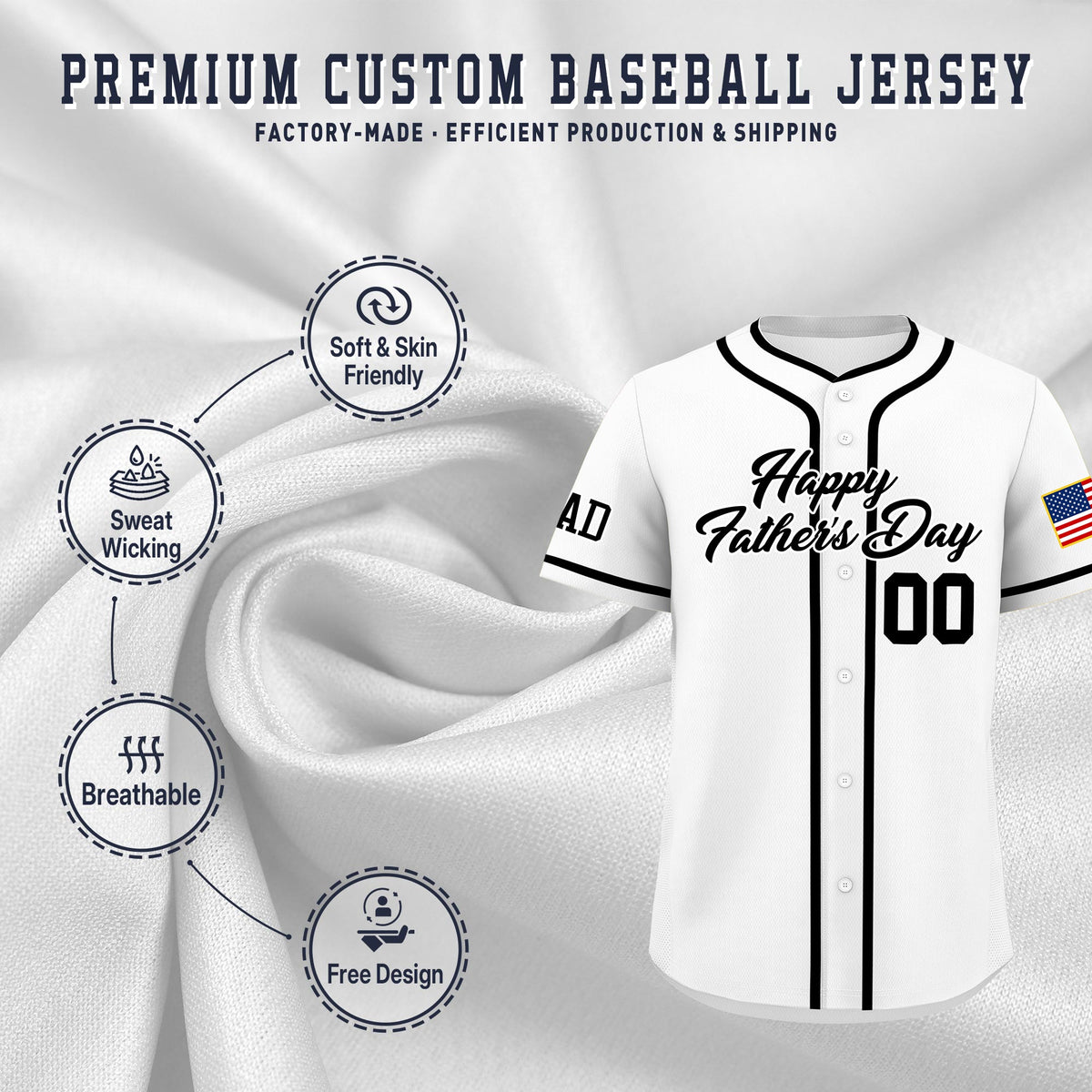 Custom White Black Classic Style Father's Day Quick Dry Baseball Jersey| KXKSHOP