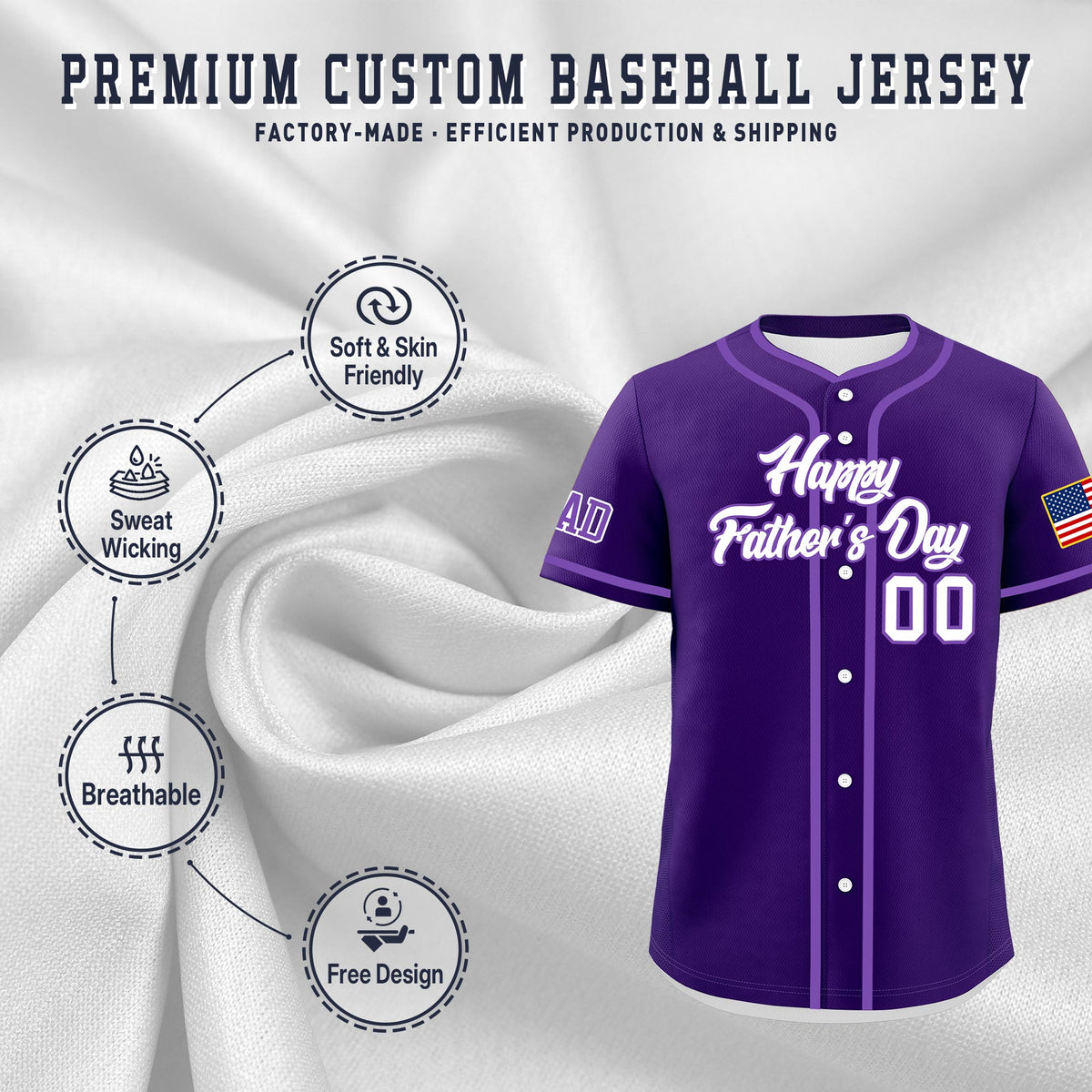 Custom Purple White Classic Style Father's Day Quick Dry Baseball Jersey| KXKSHOP