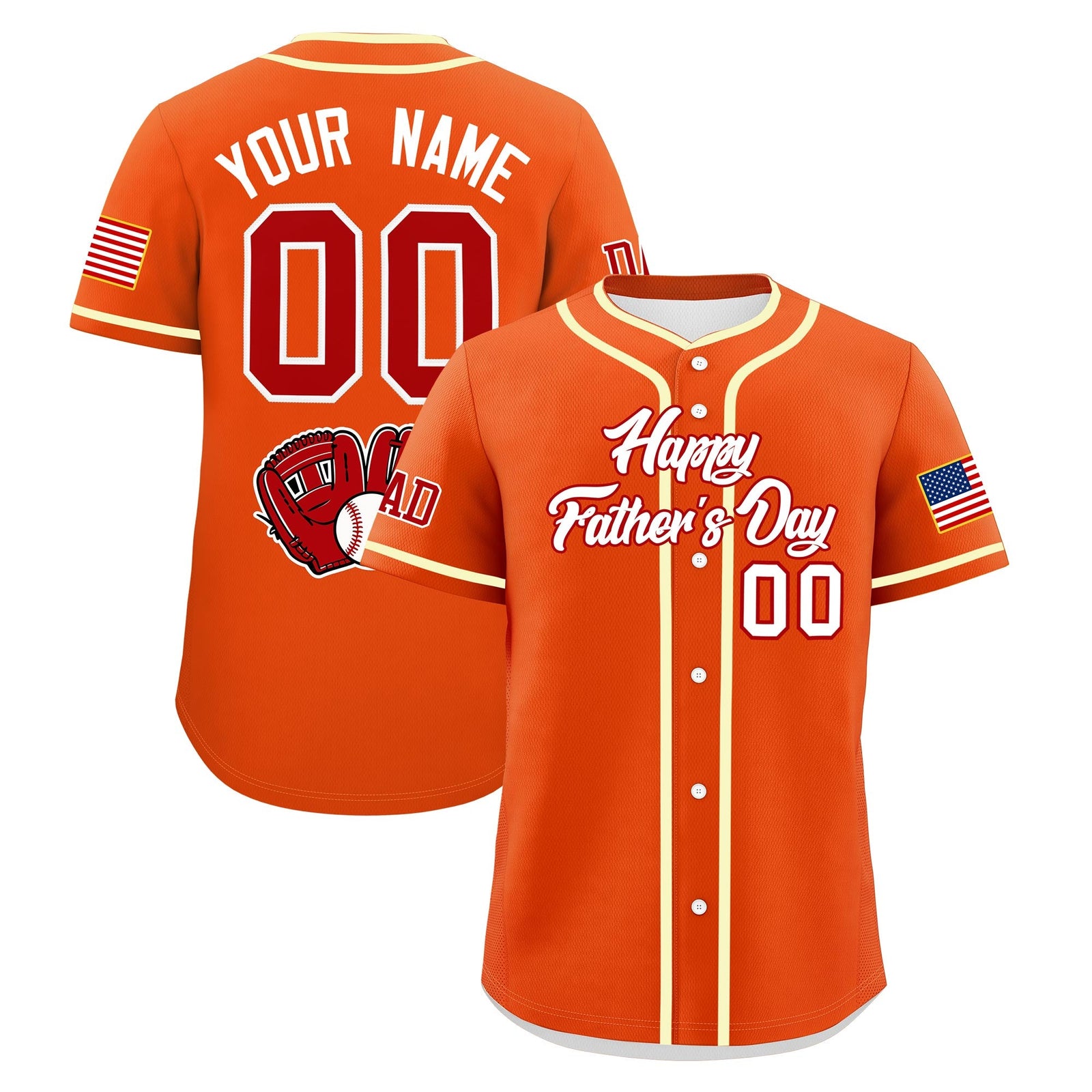Custom Orange White Red Classic Style Father's Day Quick Dry Baseball Jersey| KXKSHOP