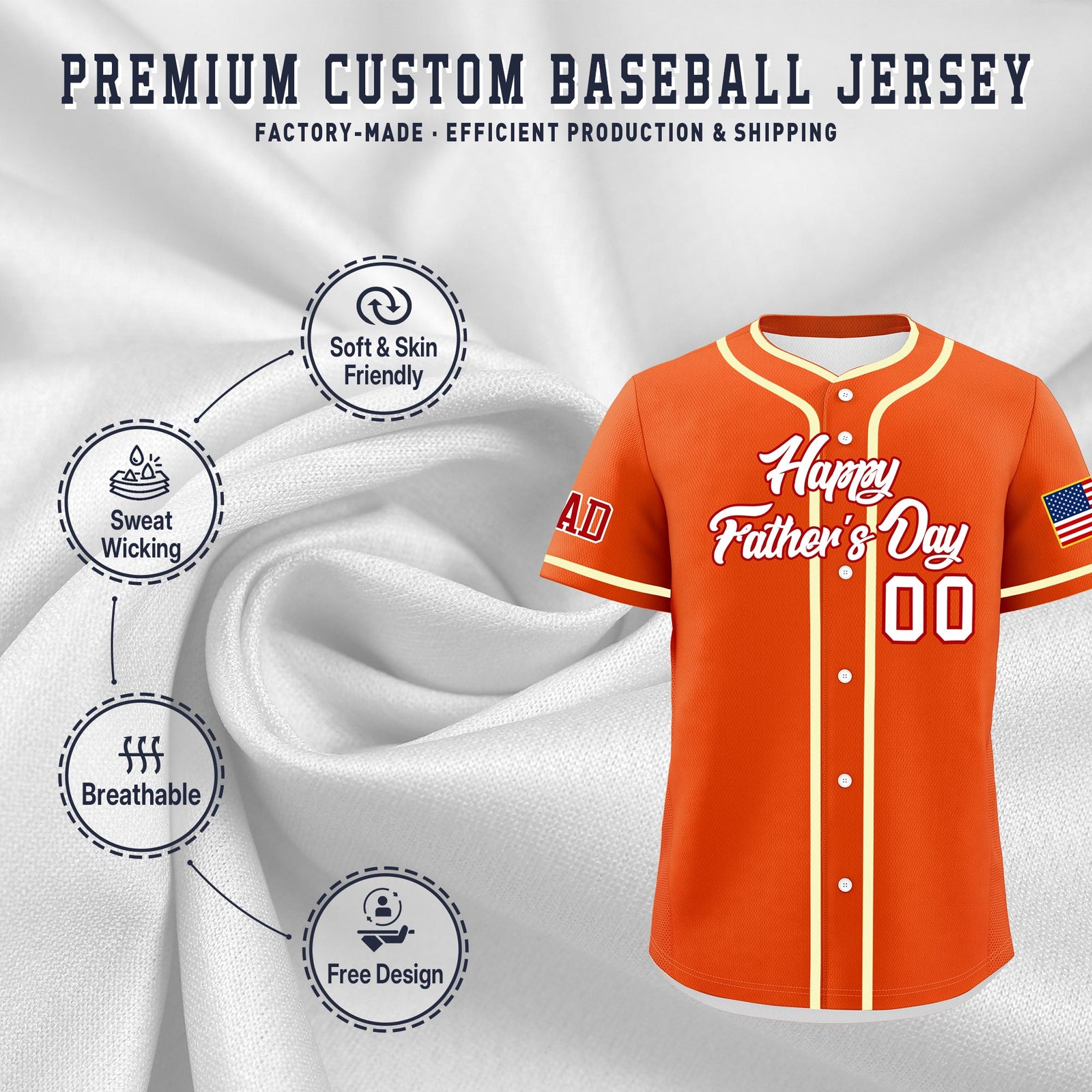 Custom Orange White Red Classic Style Father's Day Quick Dry Baseball Jersey| KXKSHOP