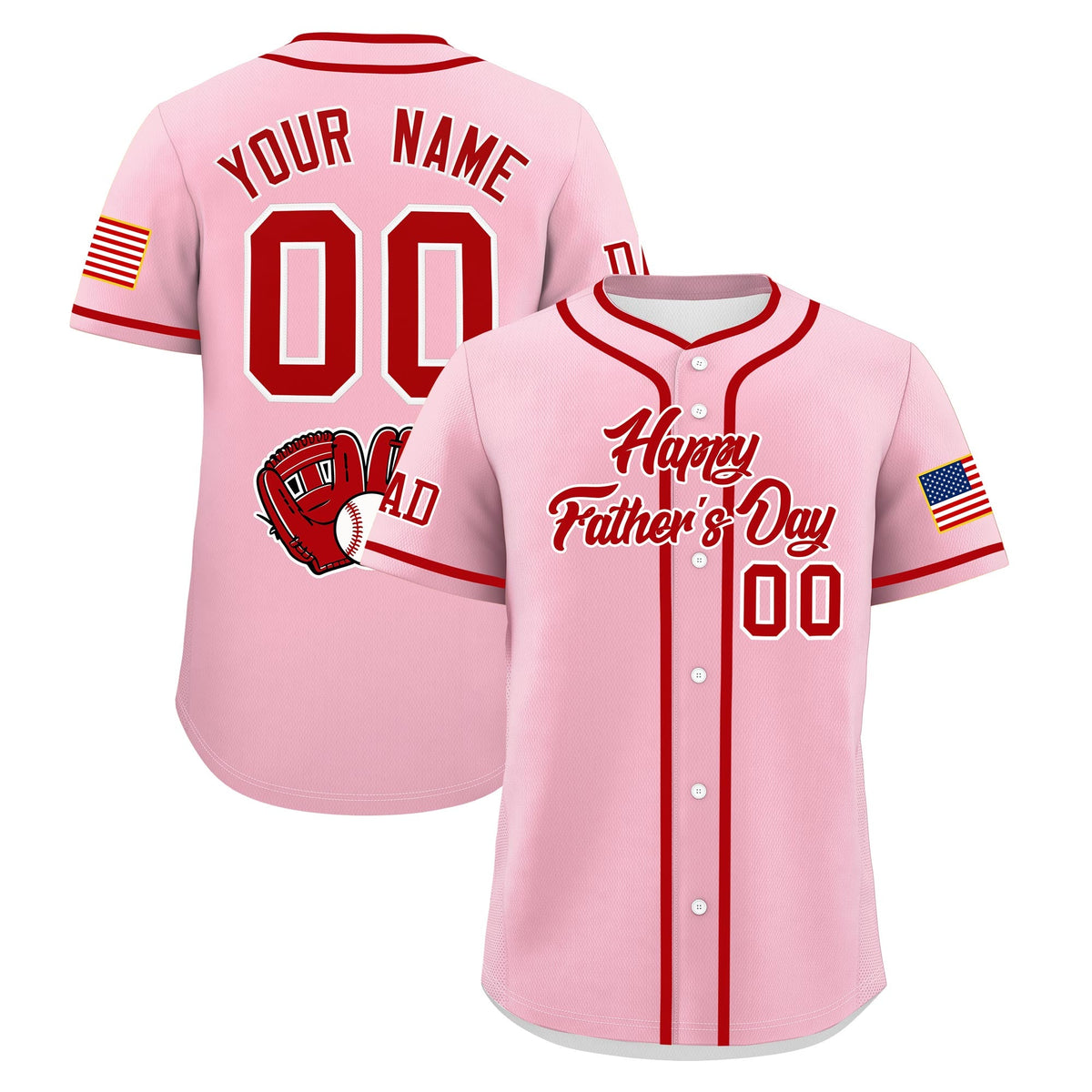 Custom Light Pink Red White Classic Style Father's Day Quick Dry Baseball Jersey| KXKSHOP