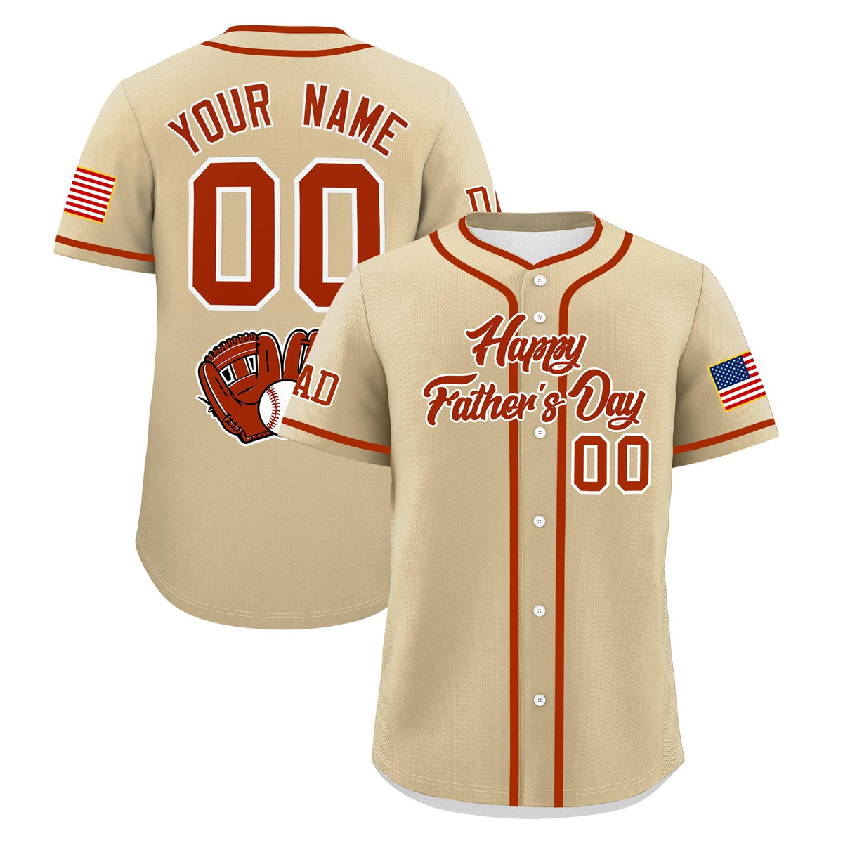 Custom Brazilian Sand Dark Orange White Classic Style Father's Day Quick Dry Baseball Jersey| KXKSHOP