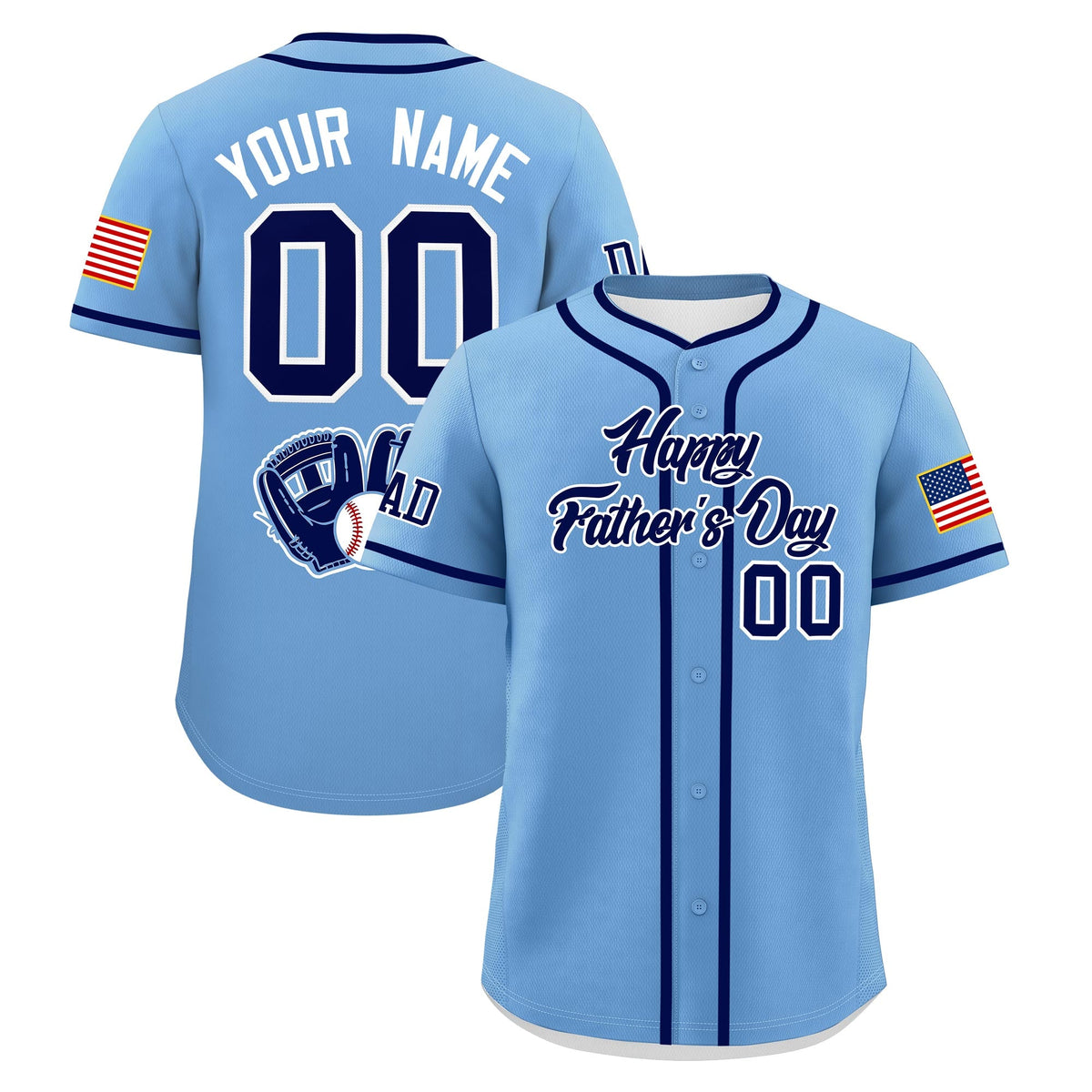 Custom Powder Blue Dark Blue White Classic Style Father's Day Quick Dry Baseball Jersey| KXKSHOP