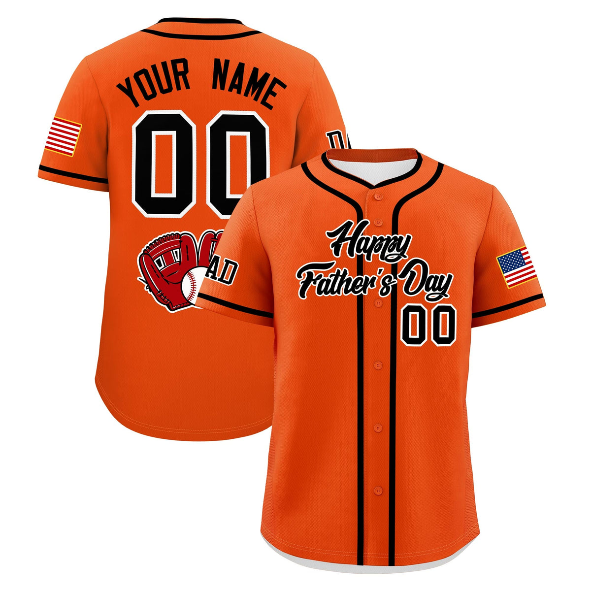 Custom Orange Black White Classic Style Father's Day Quick Dry Baseball Jersey| KXKSHOP