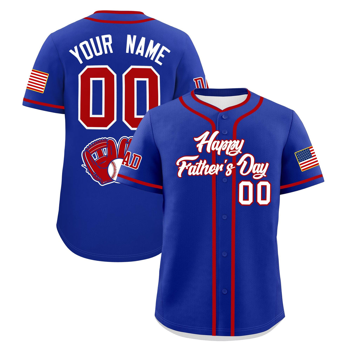 Custom Royal Blue White Red Classic Style Father's Day Quick Dry Baseball Jersey| KXKSHOP