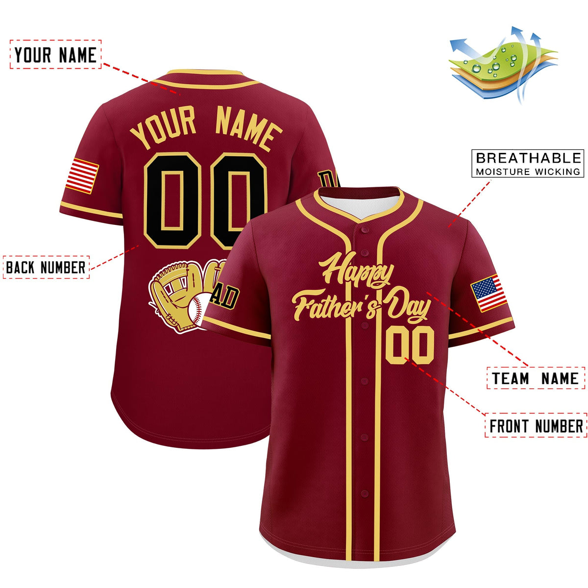 Custom Crimson Khaki Classic Style Father's Day Quick Dry Baseball Jersey| KXKSHOP