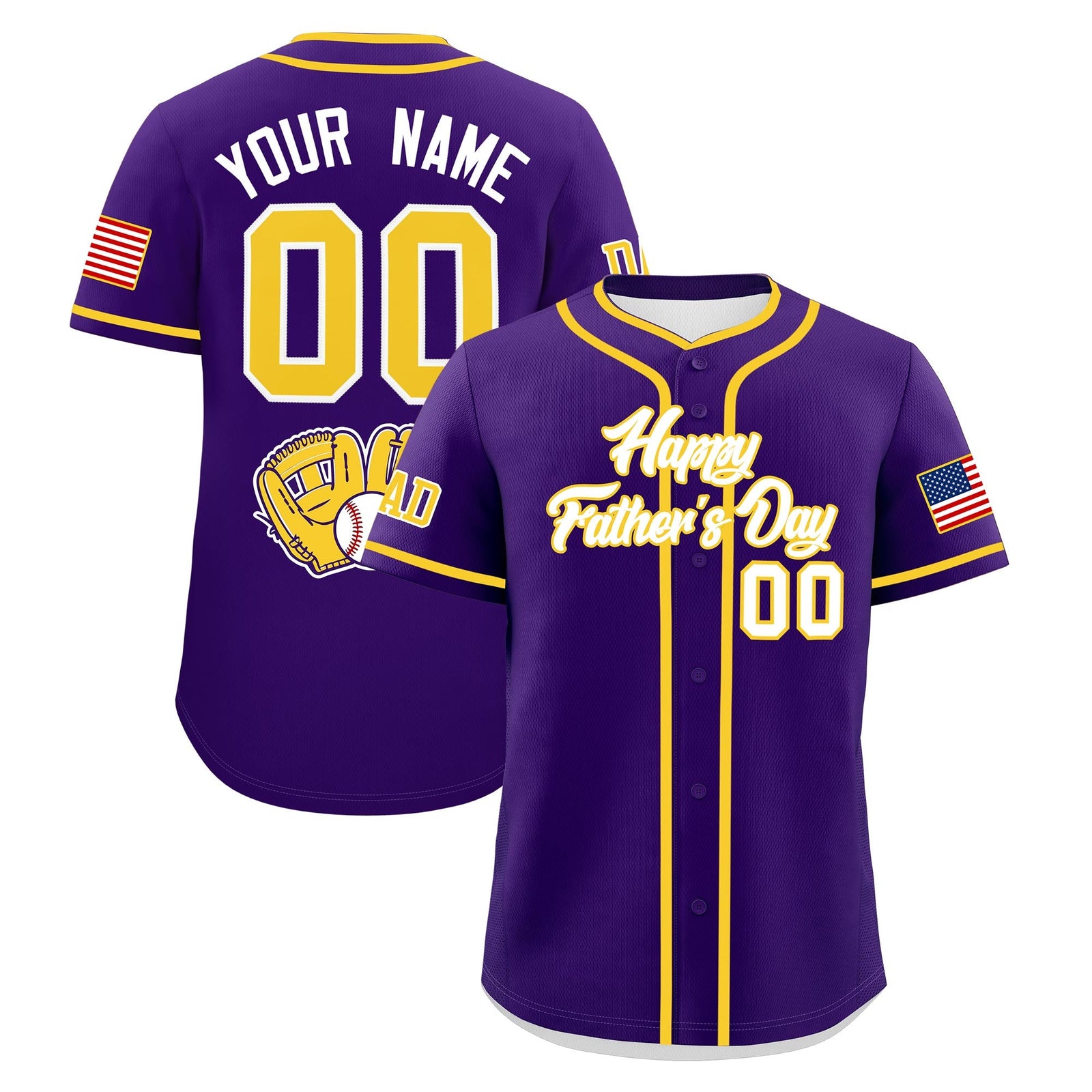 Custom Purple White Gold Classic Style Father's Day Quick Dry Baseball Jersey| KXKSHOP