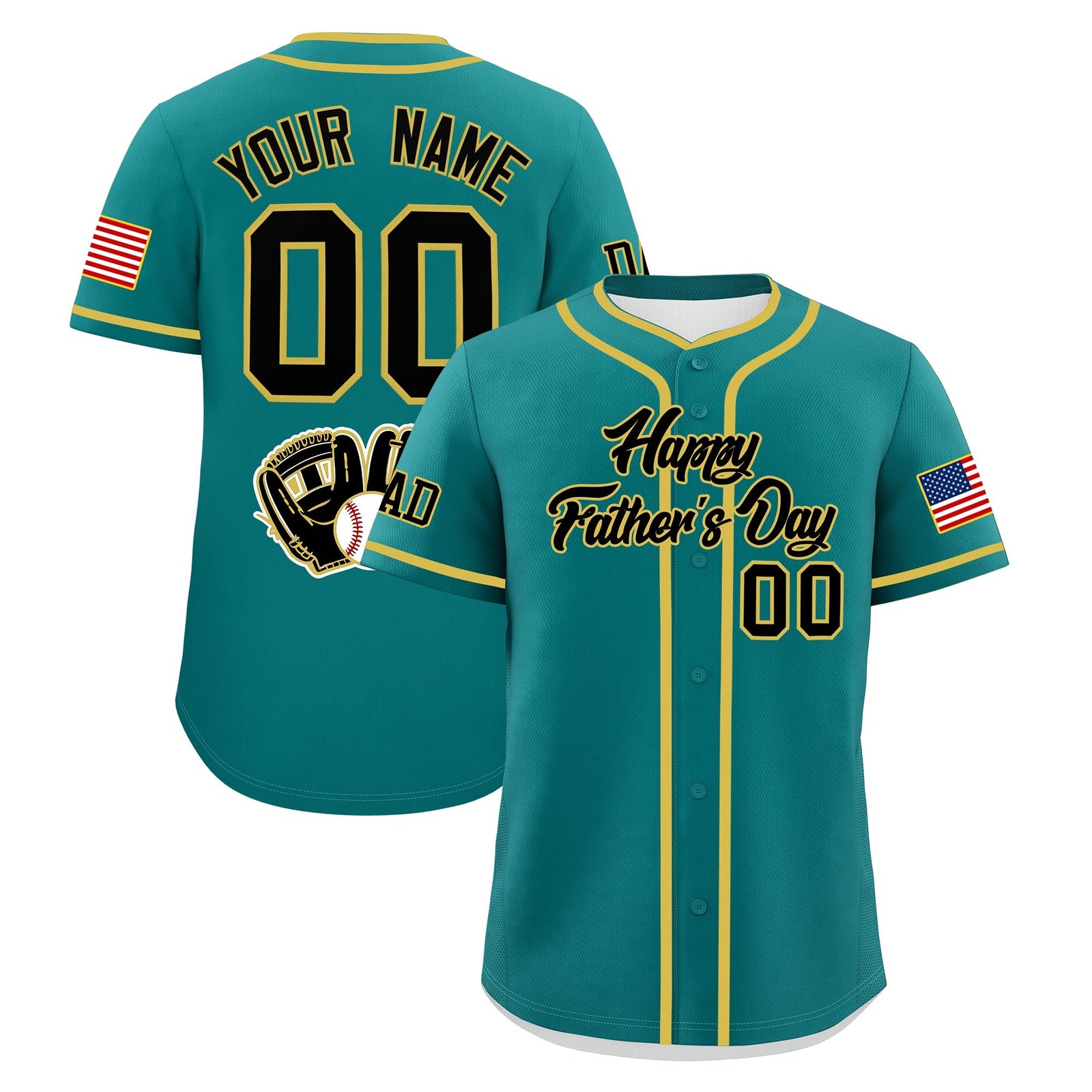 Custom Teal Black Old Gold Classic Style Father's Day Quick Dry Baseball Jersey| KXKSHOP
