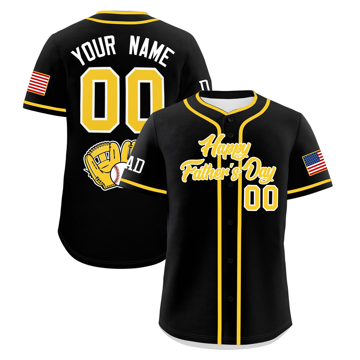 Custom Black Gold White Classic Style Father's Day Quick Dry Baseball Jersey| KXKSHOP