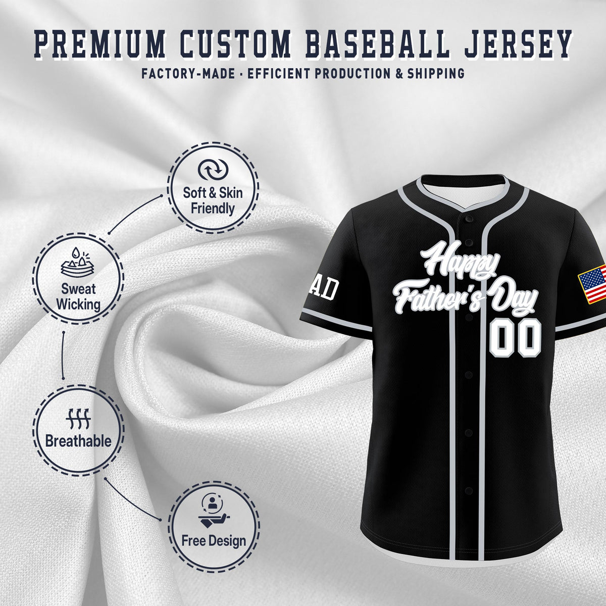 Custom Black White Gray Classic Style Father's Day Quick Dry Baseball Jersey| KXKSHOP
