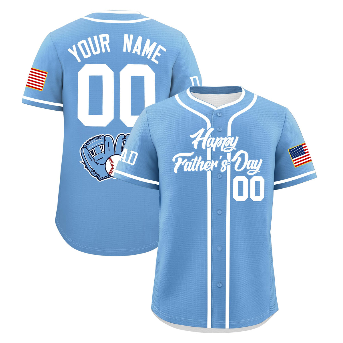 Custom Powder Blue White Classic Style Father's Day Quick Dry Baseball Jersey| KXKSHOP