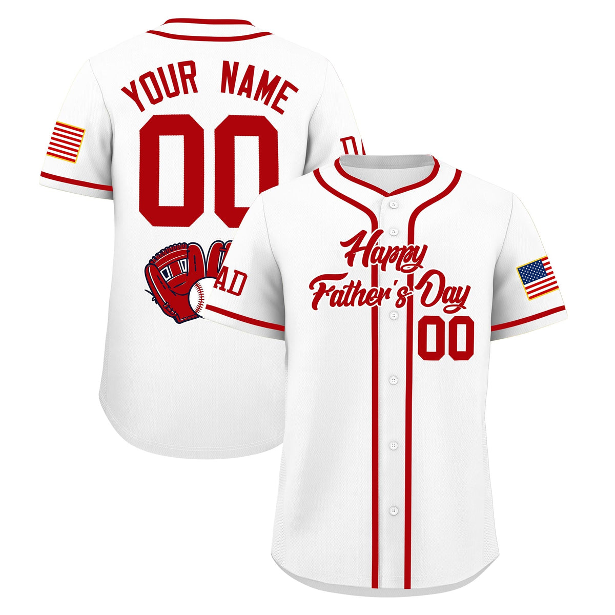 Custom White Red Classic Style Father's Day Quick Dry Baseball Jersey| KXKSHOP