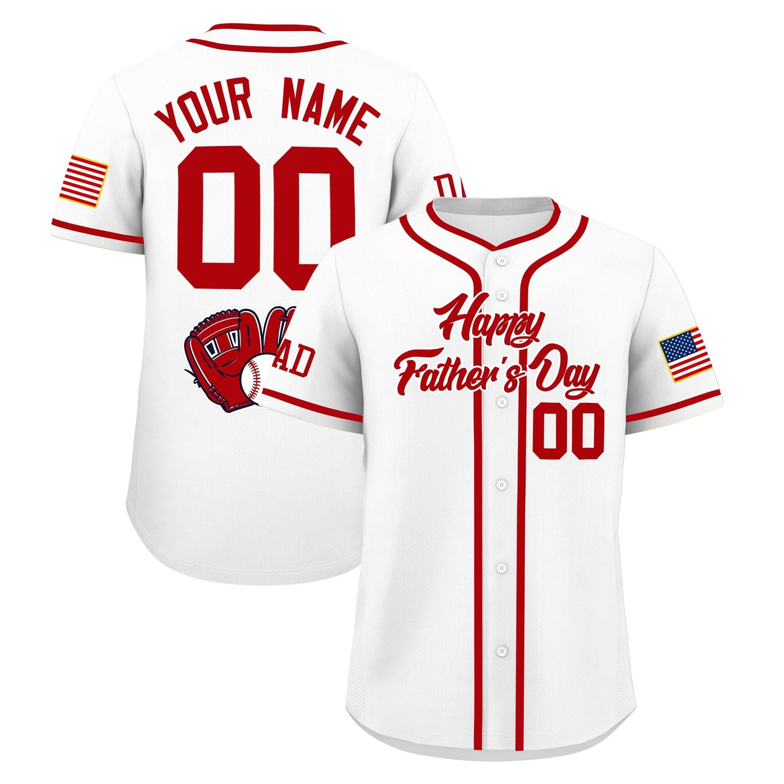 Custom White Red Classic Style Father's Day Quick Dry Baseball Jersey| KXKSHOP